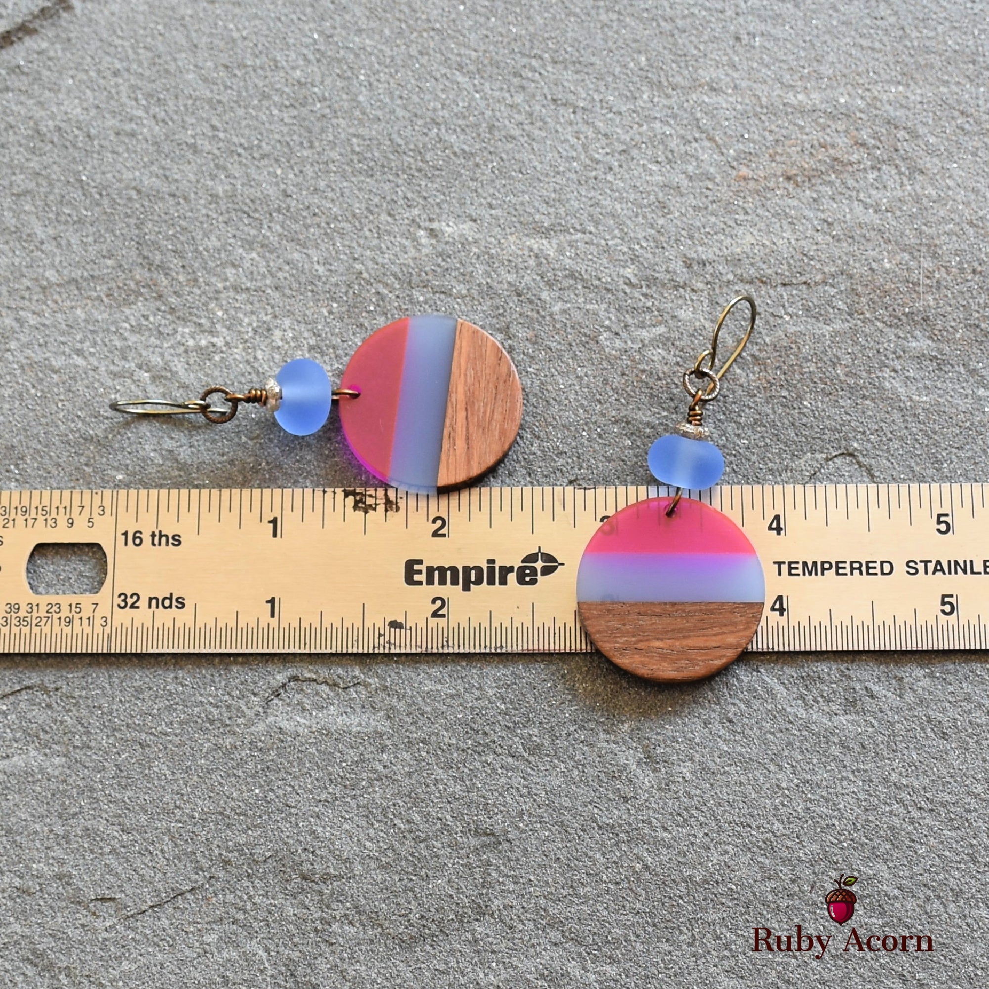 Beach Skies Dangle Handmade Earrings, Artisan Lampwork Glass, Wood Resin Charms.