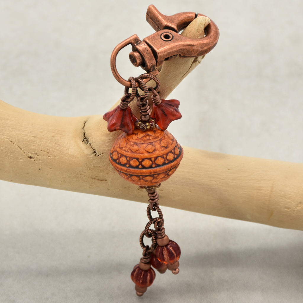 Chili Pepper red handbag charm with colorful charms and copper swivel lobster claw on a branch - handmade with love by Ruby Acorn