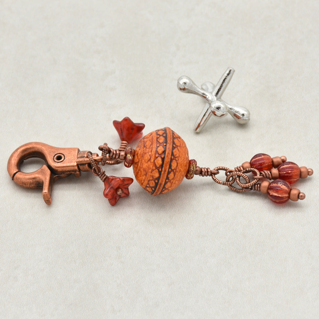 Chili Pepper red handbag charm with colorful charms and copper swivel lobster claw on a light background - handmade with love by Ruby Acorn