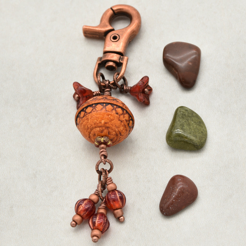 Chili Pepper red handbag charm with colorful charms and copper swivel lobster claw - handmade with love by Ruby Acorn