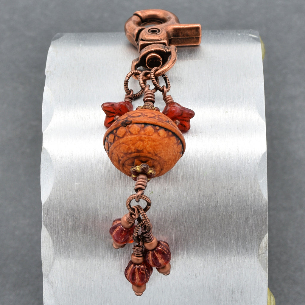 Chili Pepper red handbag charm with colorful charms and copper swivel lobster claw on a silver background - handmade with love by Ruby Acorn