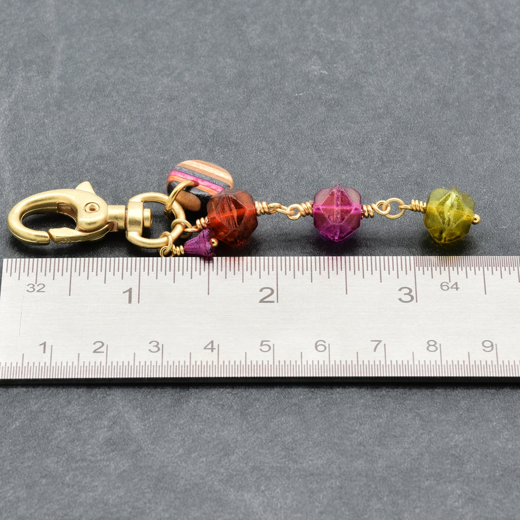 Tutti Fruity Handbag Charm - Handmade using Recycled Skateboard and Czech Glass | Handmade Jewelry | Ruby Acorn