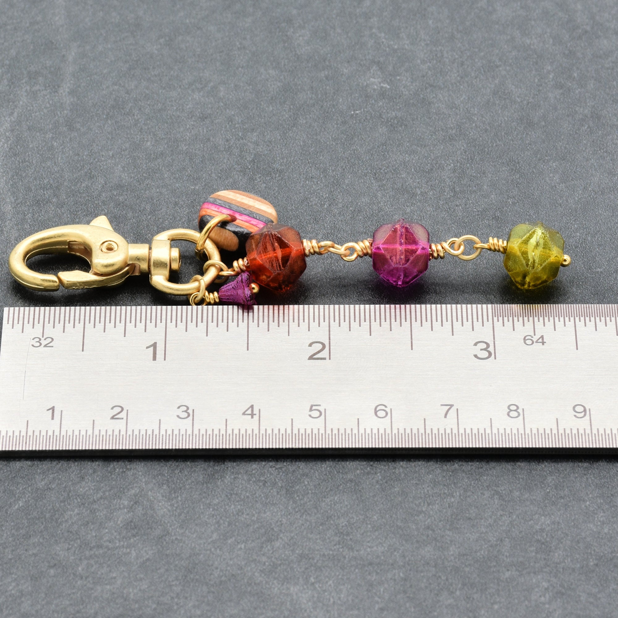 Tutti Fruity Handbag Charm - Handmade using Recycled Skateboard and Czech Glass | Handmade Jewelry | Ruby Acorn