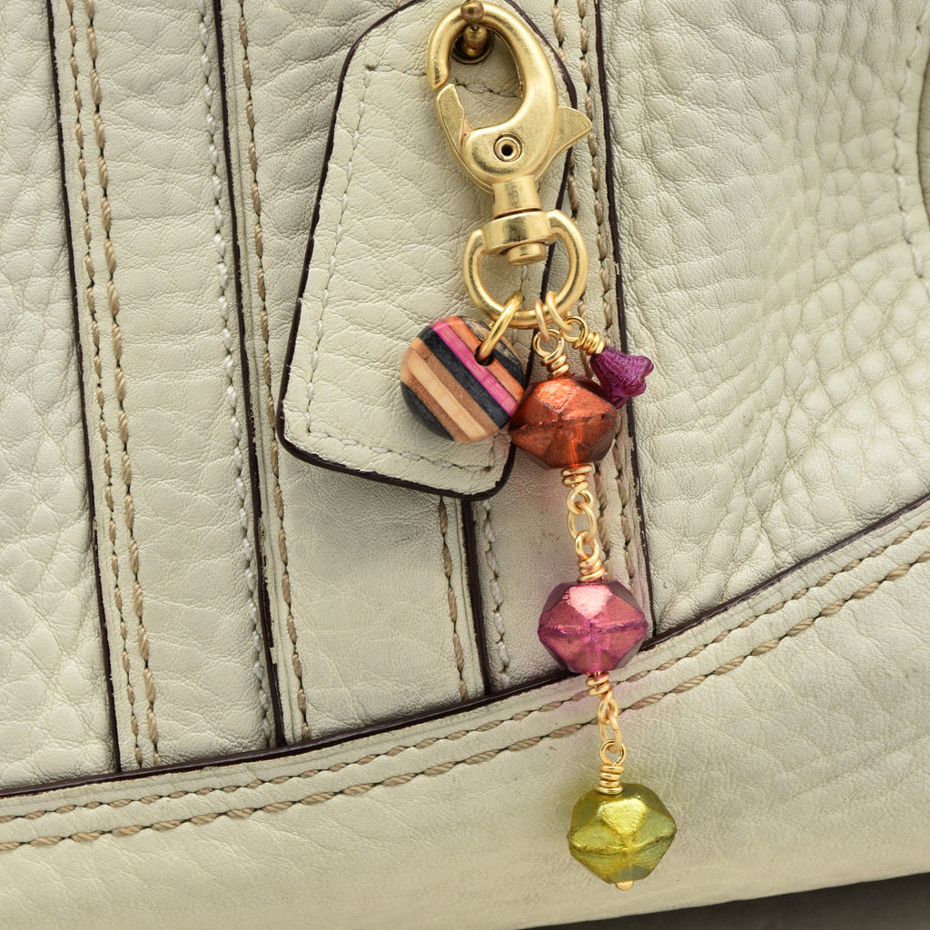 Tutti Fruity Handbag Charm - Handmade using Recycled Skateboard and Czech Glass | Handmade Jewelry | Ruby Acorn