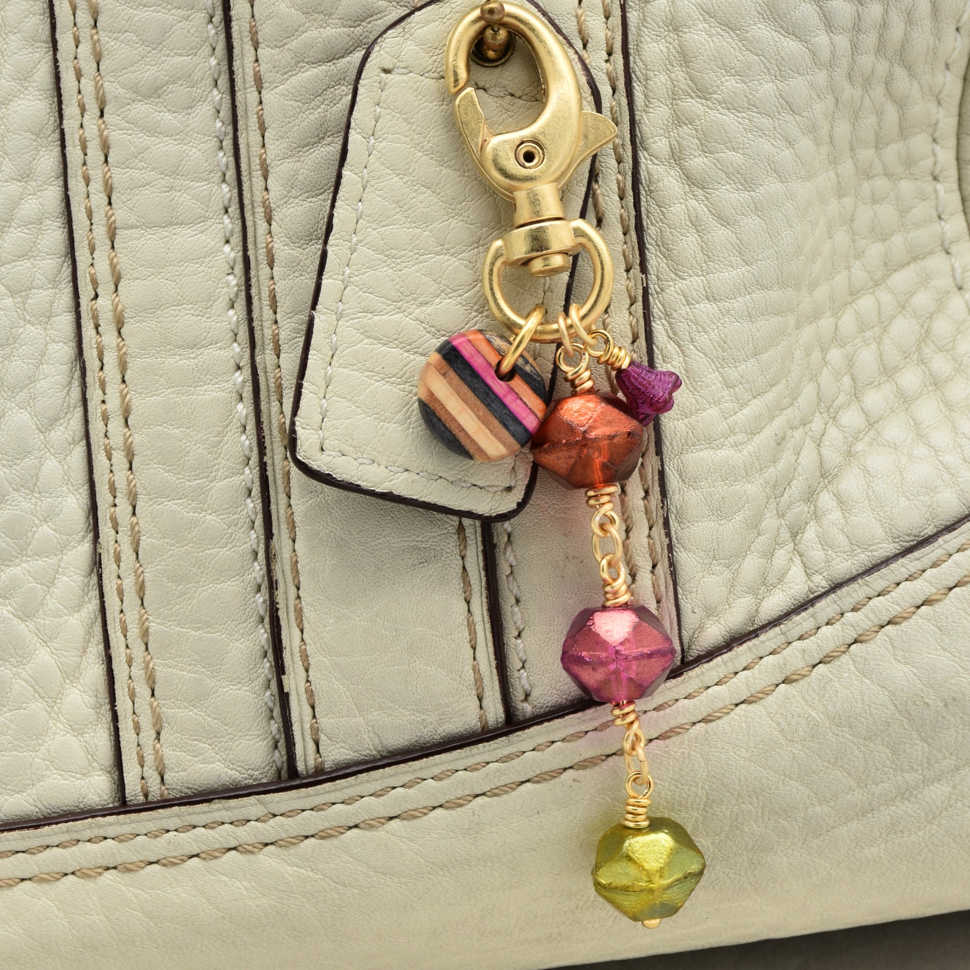 Tutti Fruity Handbag Charm - Handmade using Recycled Skateboard and Czech Glass | Handmade Jewelry | Ruby Acorn