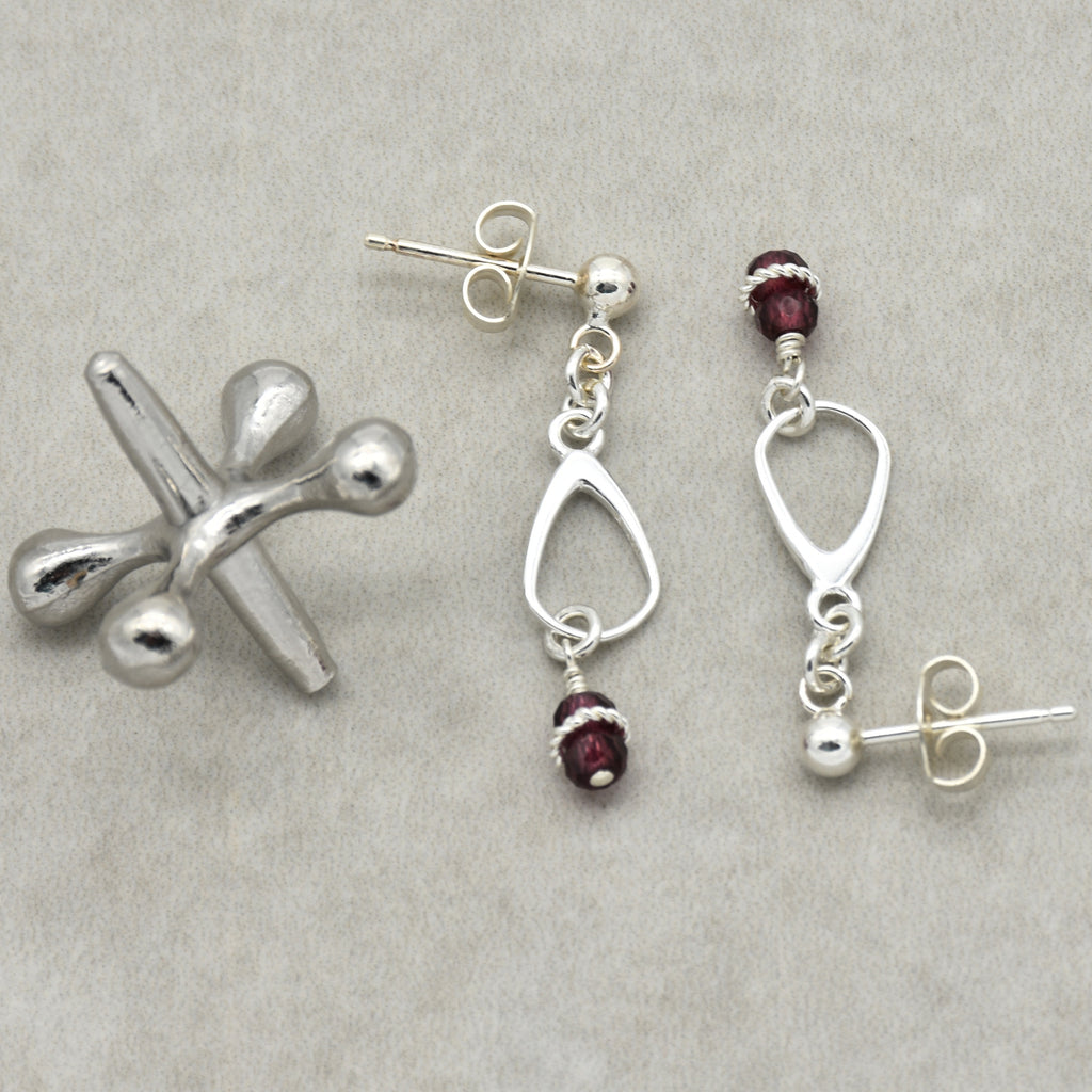 Exquisite Garnet Drops Handmade Dangle Earrings, AAA Rhodolite Garnet and Sterling Silver