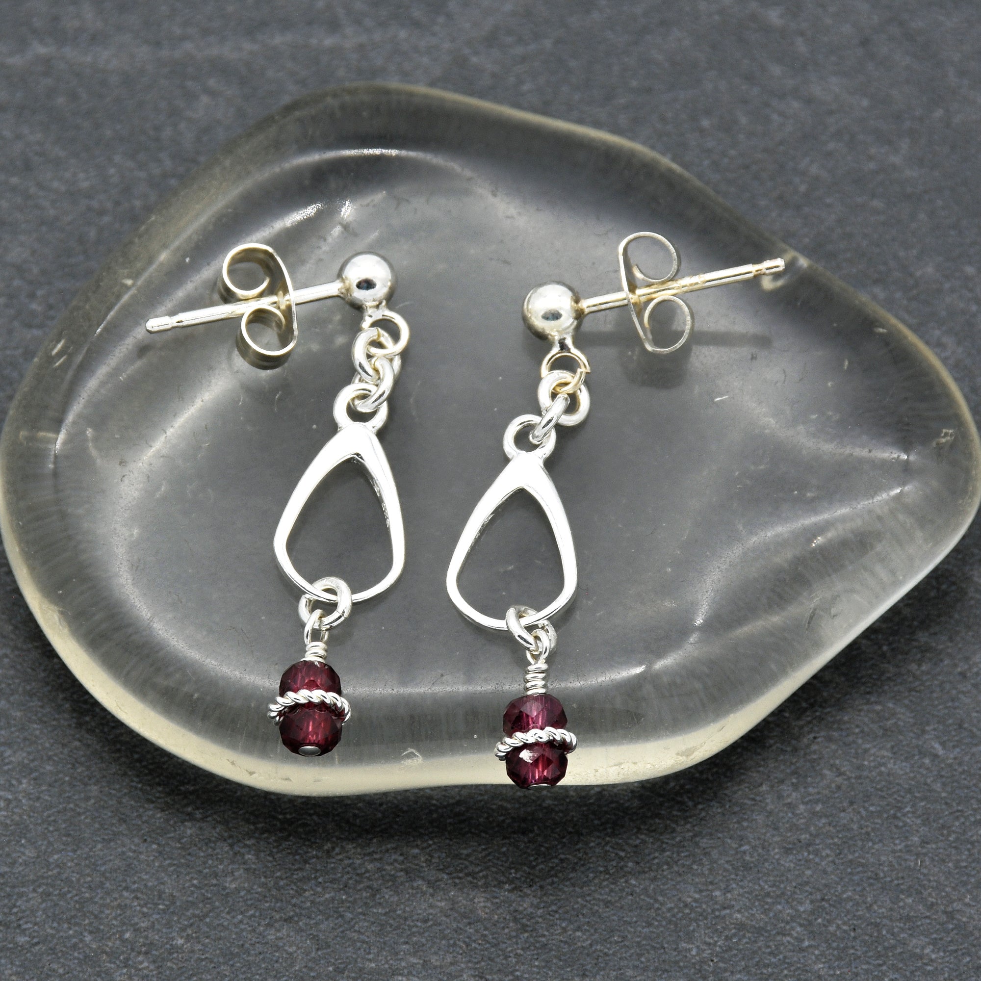 Exquisite Garnet Drops Handmade Dangle Earrings, AAA Rhodolite Garnet and Sterling Silver