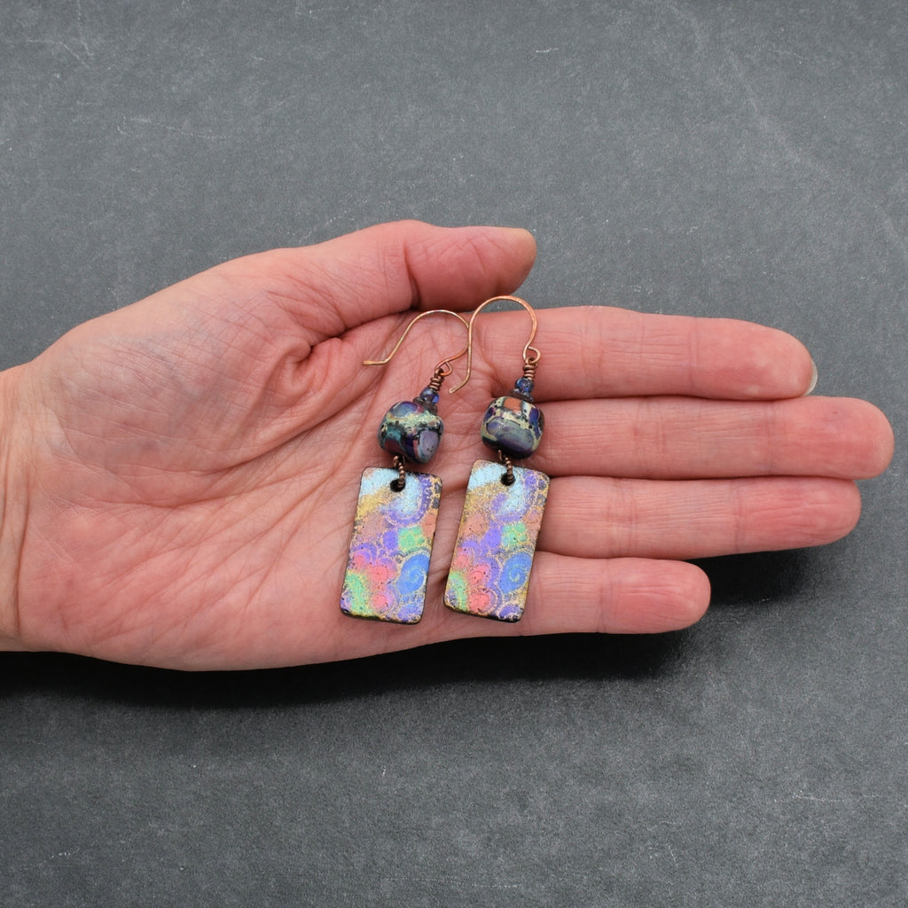 Groovy Handmade Earrings - Artisan Lampwork Glass, Artisan Polymer Clay Retro Charms