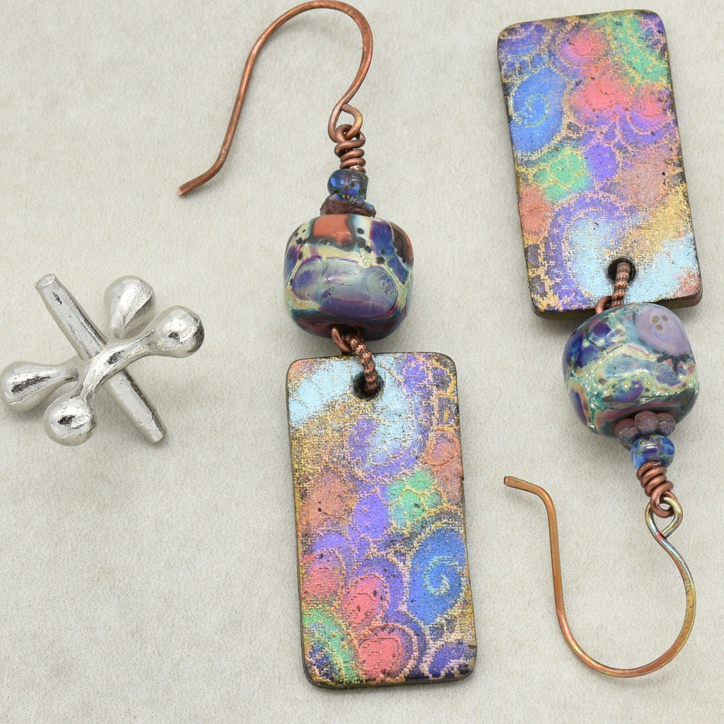 Groovy Handmade Earrings - Artisan Lampwork Glass, Artisan Polymer Clay Retro Charms