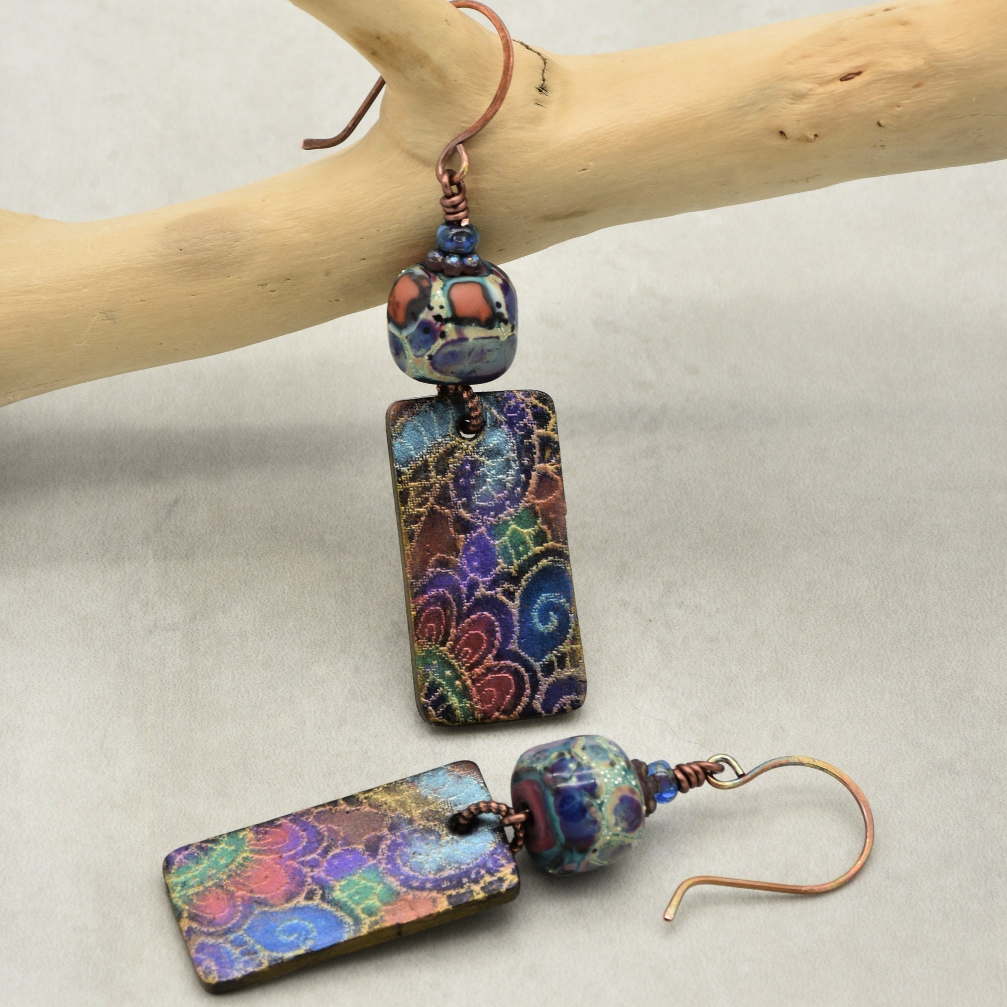 Groovy Handmade Earrings - Artisan Lampwork Glass, Artisan Polymer Clay Retro Charms