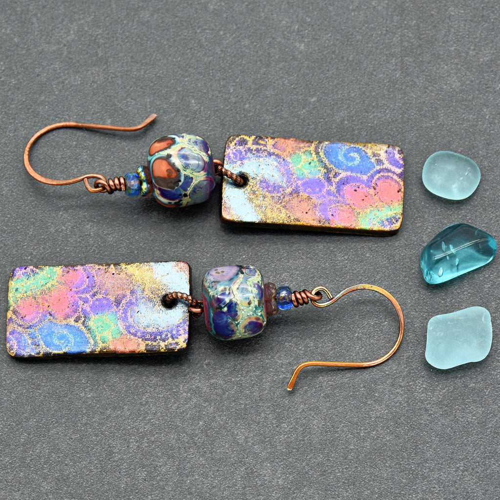 Groovy Handmade Earrings - Artisan Lampwork Glass, Artisan Polymer Clay Retro Charms