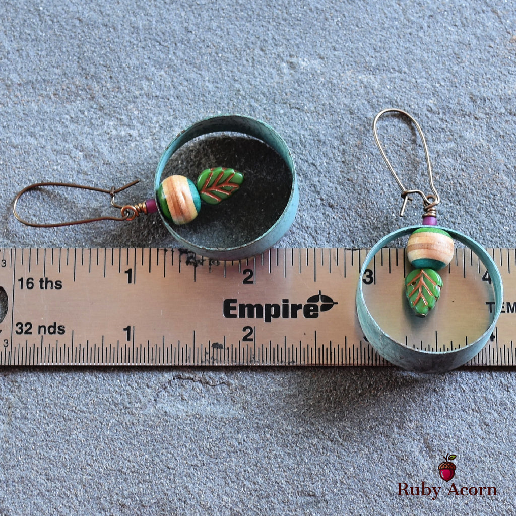 Gypsy Hoops Handmade Earrings, Recycled Skate Board, Artisan Hoops, Czech Glass