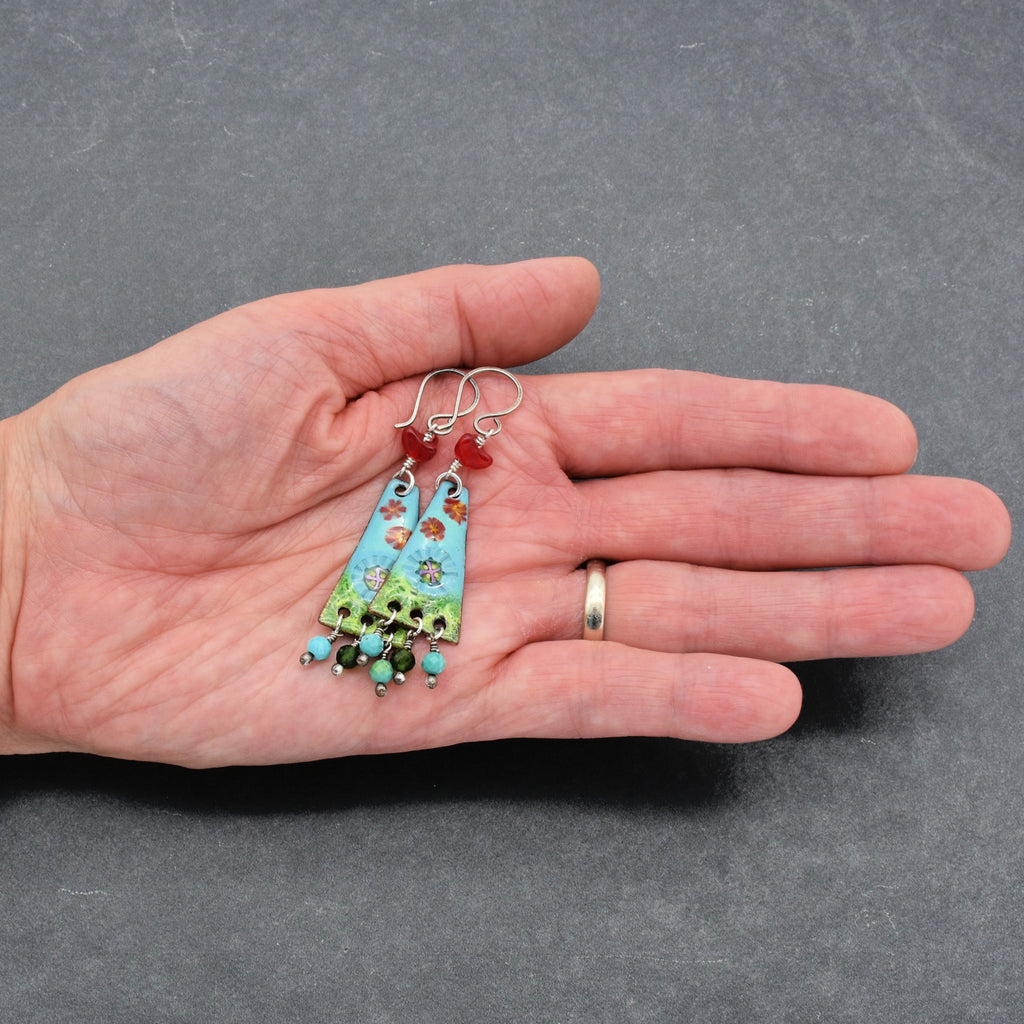 Exquisite In Bloom Handmade Dangle Earrings, Artisan Focals, AAA Chrome Diopside, Peruvian Amazonite, Natural Turquoise, Sterling Silver