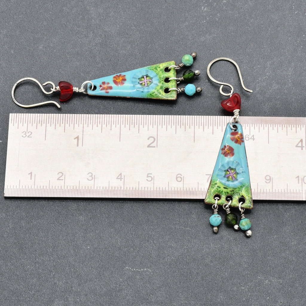 Exquisite In Bloom Handmade Dangle Earrings, Artisan Focals, AAA Chrome Diopside, Peruvian Amazonite, Natural Turquoise, Sterling Silver