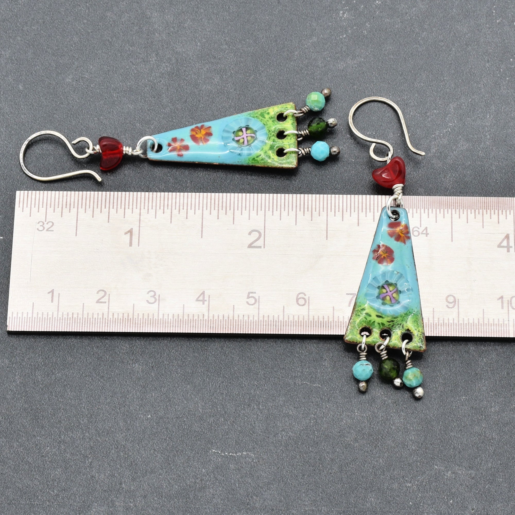 Exquisite In Bloom Handmade Dangle Earrings, Artisan Focals, AAA Chrome Diopside, Peruvian Amazonite, Natural Turquoise, Sterling Silver