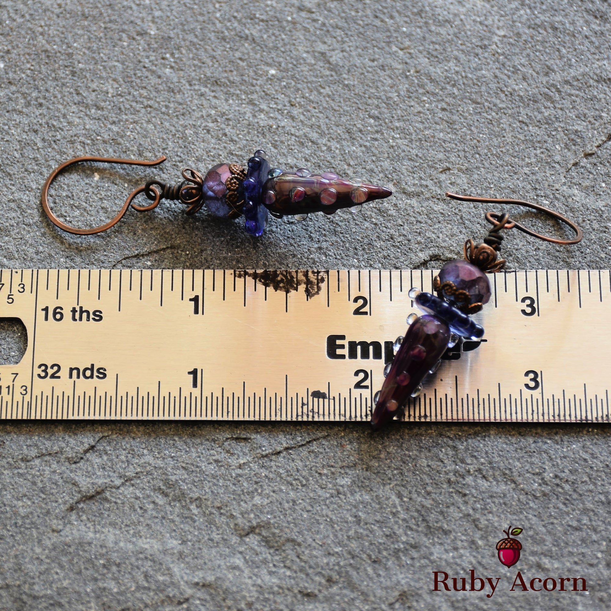 Indigo and Violet Handmade Dangle Earrings, Gorgeous Artisan Lampwork Glass and Czech Glass.