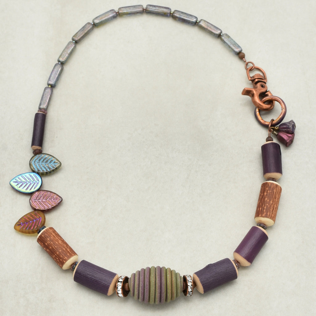 Ode to Autumn Necklace - Handmade Artisan Polymer Clay, Natural Wood