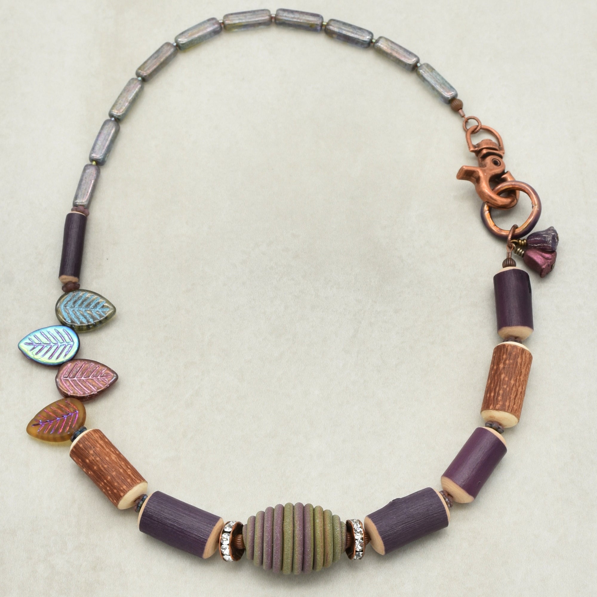 Ode to Autumn Necklace - Handmade Artisan Polymer Clay, Natural Wood