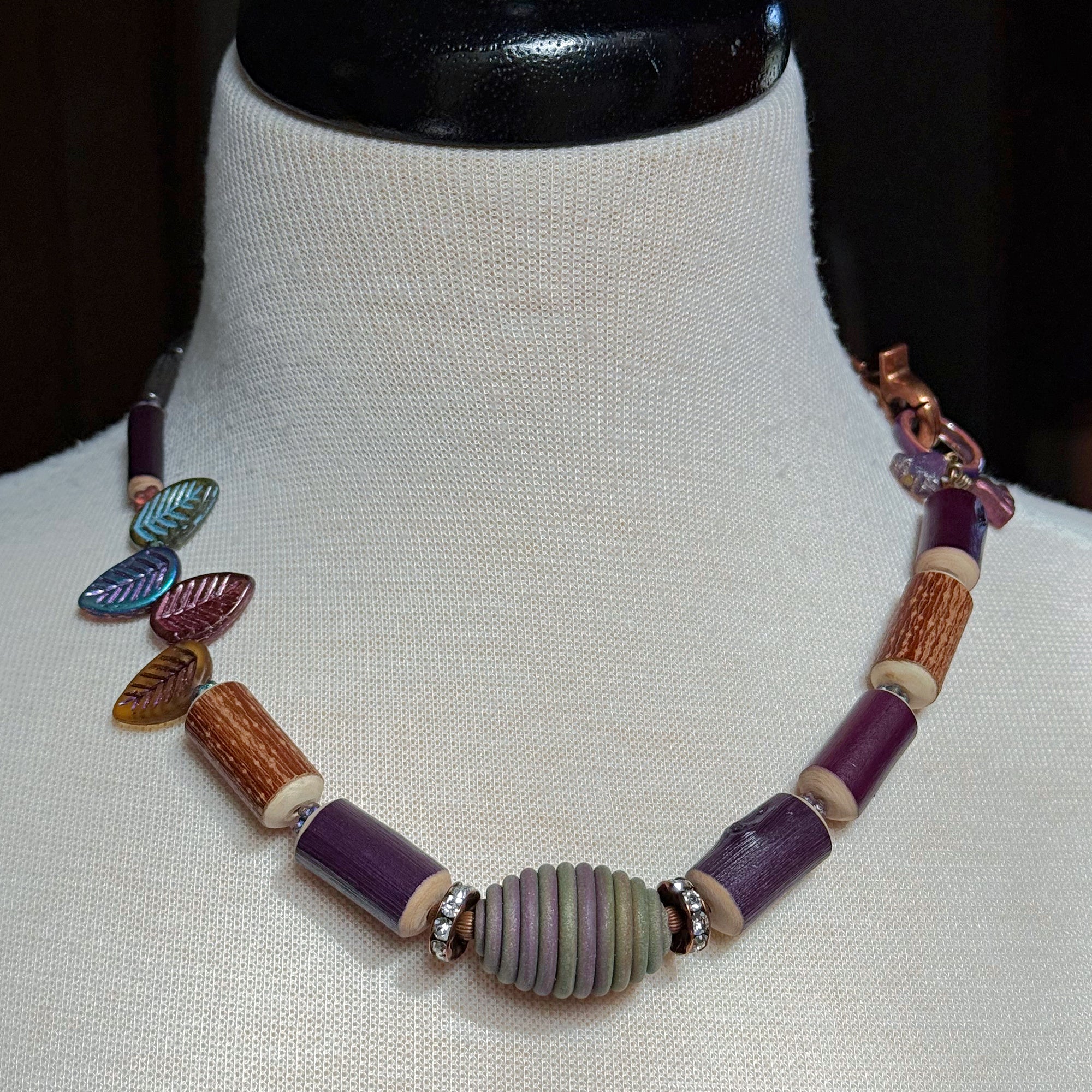 Ode to Autumn Necklace - Handmade Artisan Polymer Clay, Natural Wood