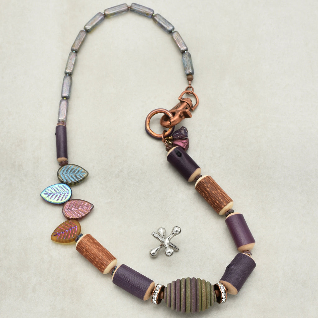 Ode to Autumn Necklace - Handmade Artisan Polymer Clay, Natural Wood