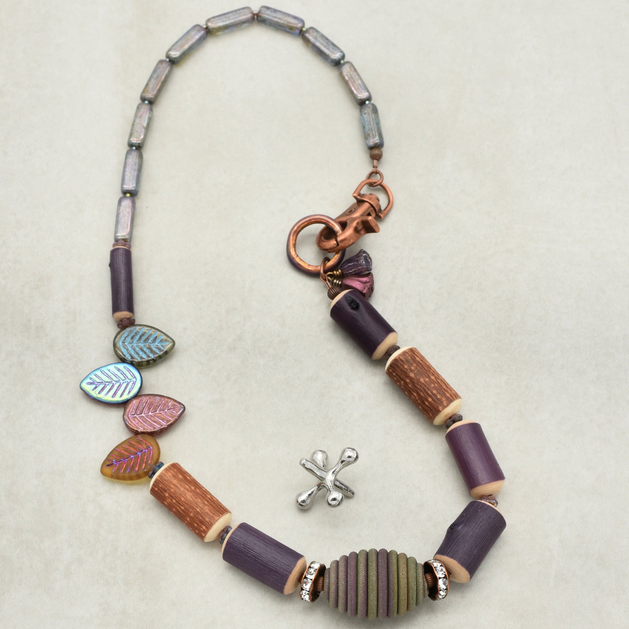 Ode to Autumn Necklace - Handmade Artisan Polymer Clay, Natural Wood
