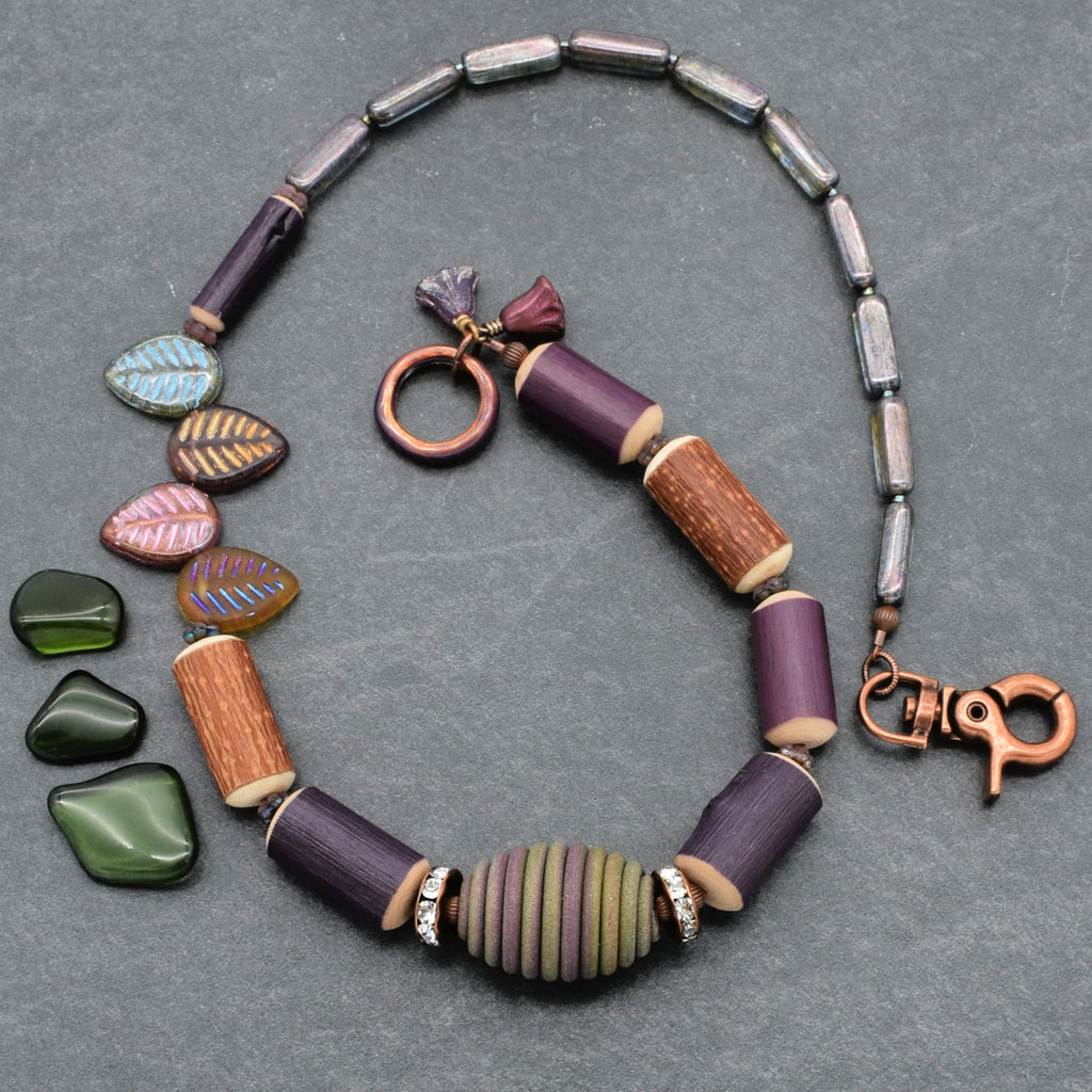 Ode to Autumn Necklace - Handmade Artisan Polymer Clay, Natural Wood