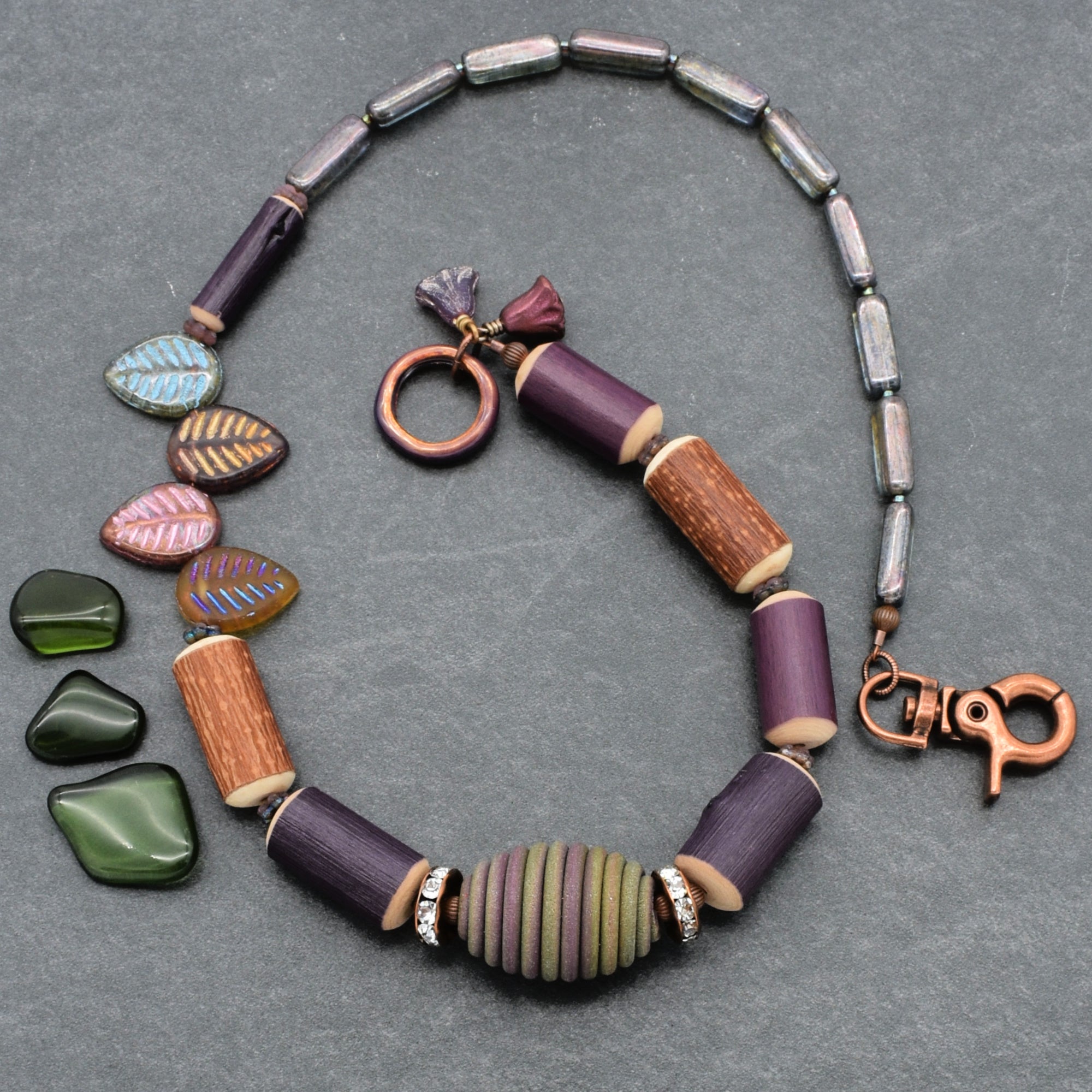 Ode to Autumn Necklace - Handmade Artisan Polymer Clay, Natural Wood