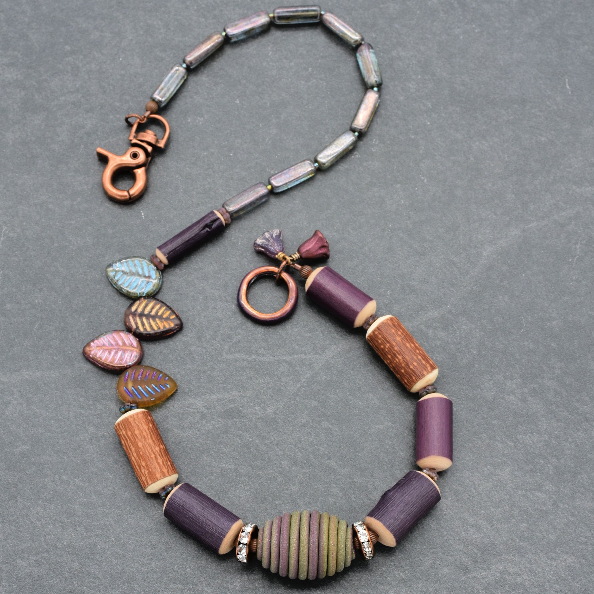 Ode to Autumn Necklace - Handmade Artisan Polymer Clay, Natural Wood