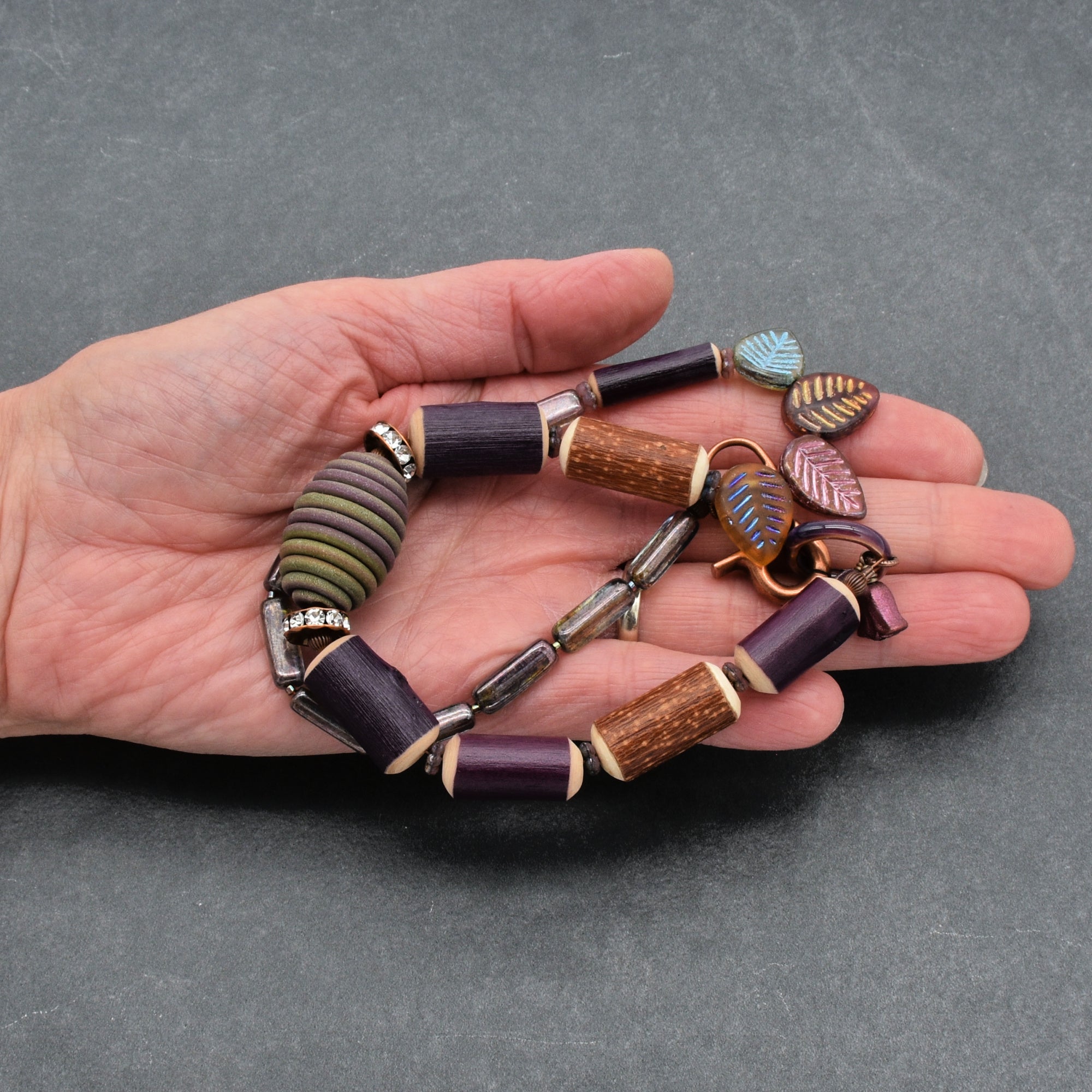 Ode to Autumn Necklace - Handmade Artisan Polymer Clay, Natural Wood