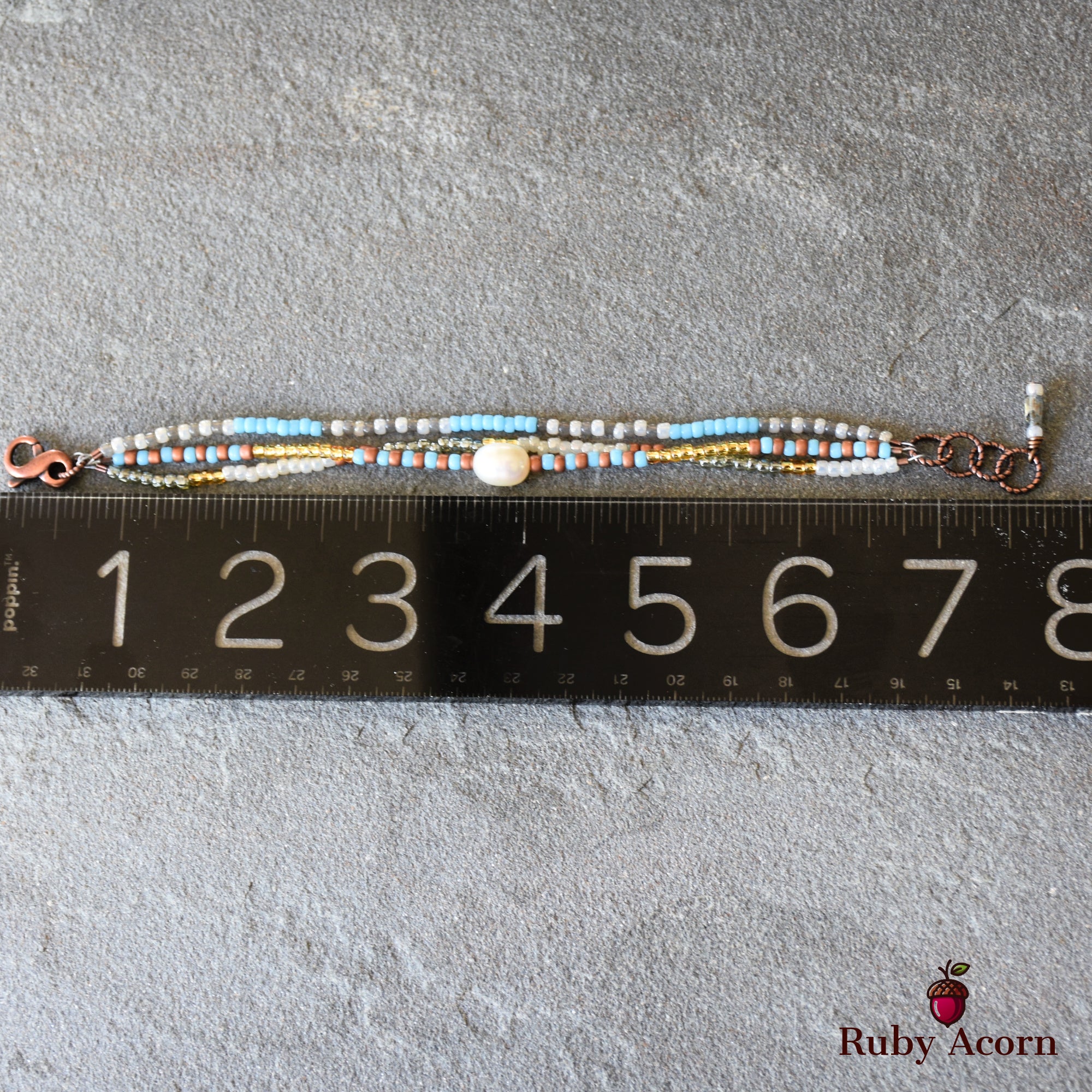 Perla Handmade Beaded Bracelet with Fresh Water Pearl, Toho Glass Seed Beads, Czech Glass, Antique Copper Finish Findings