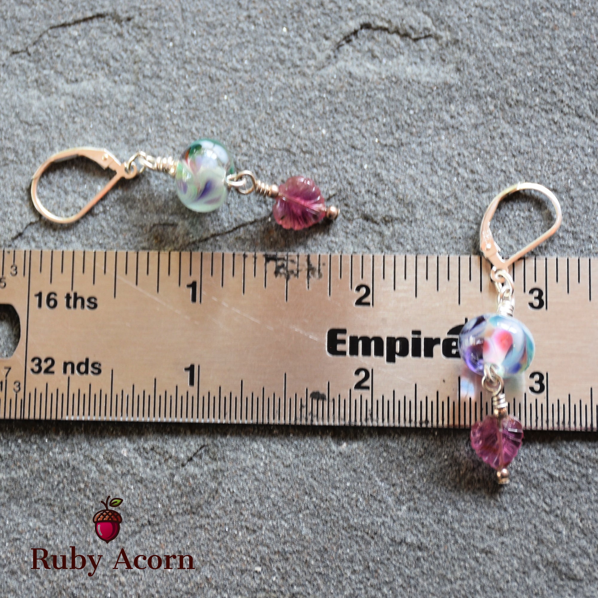 Think Pink Handmade Dangle Earrings, Artisan Lampwork Pastel Glass, Sterling Silver, Pink Tourmaline