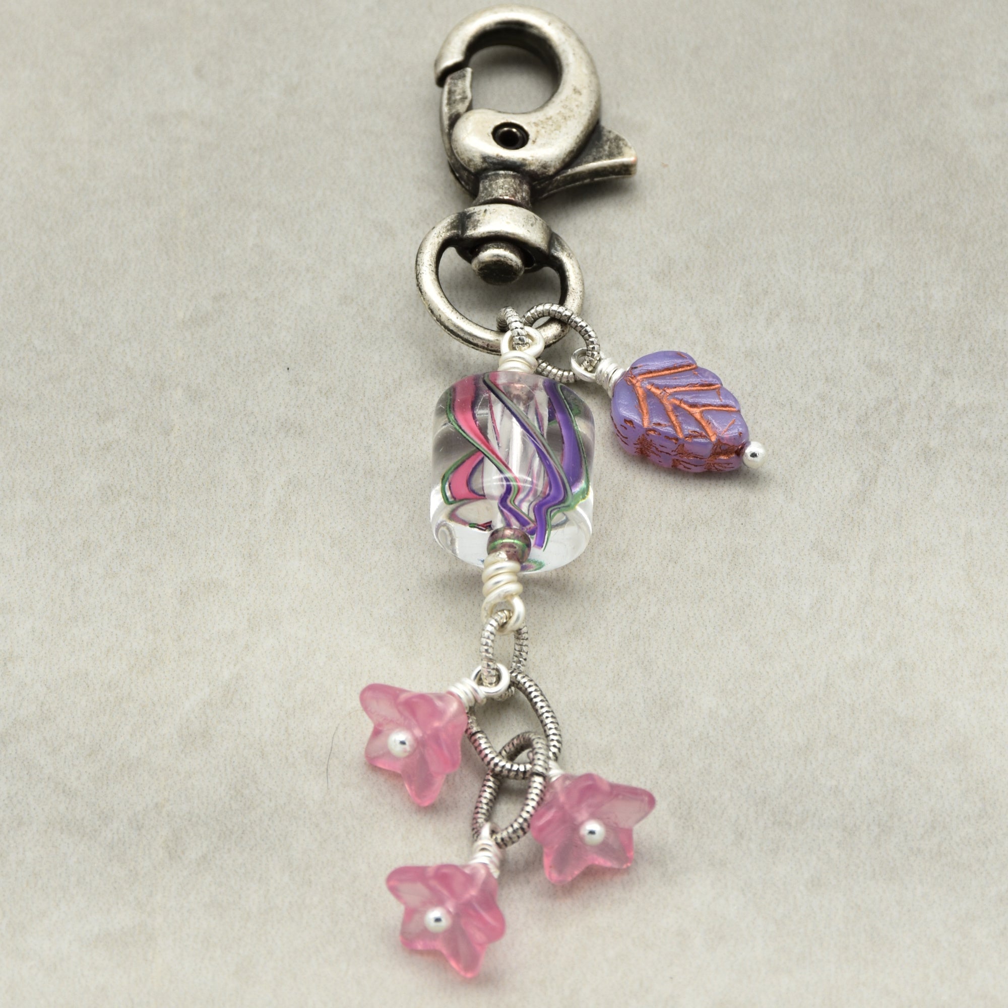 Pinky Promise Handbag Charm - Cane Glass & Czech Glass | Handmade Jewelry | Ruby Acorn