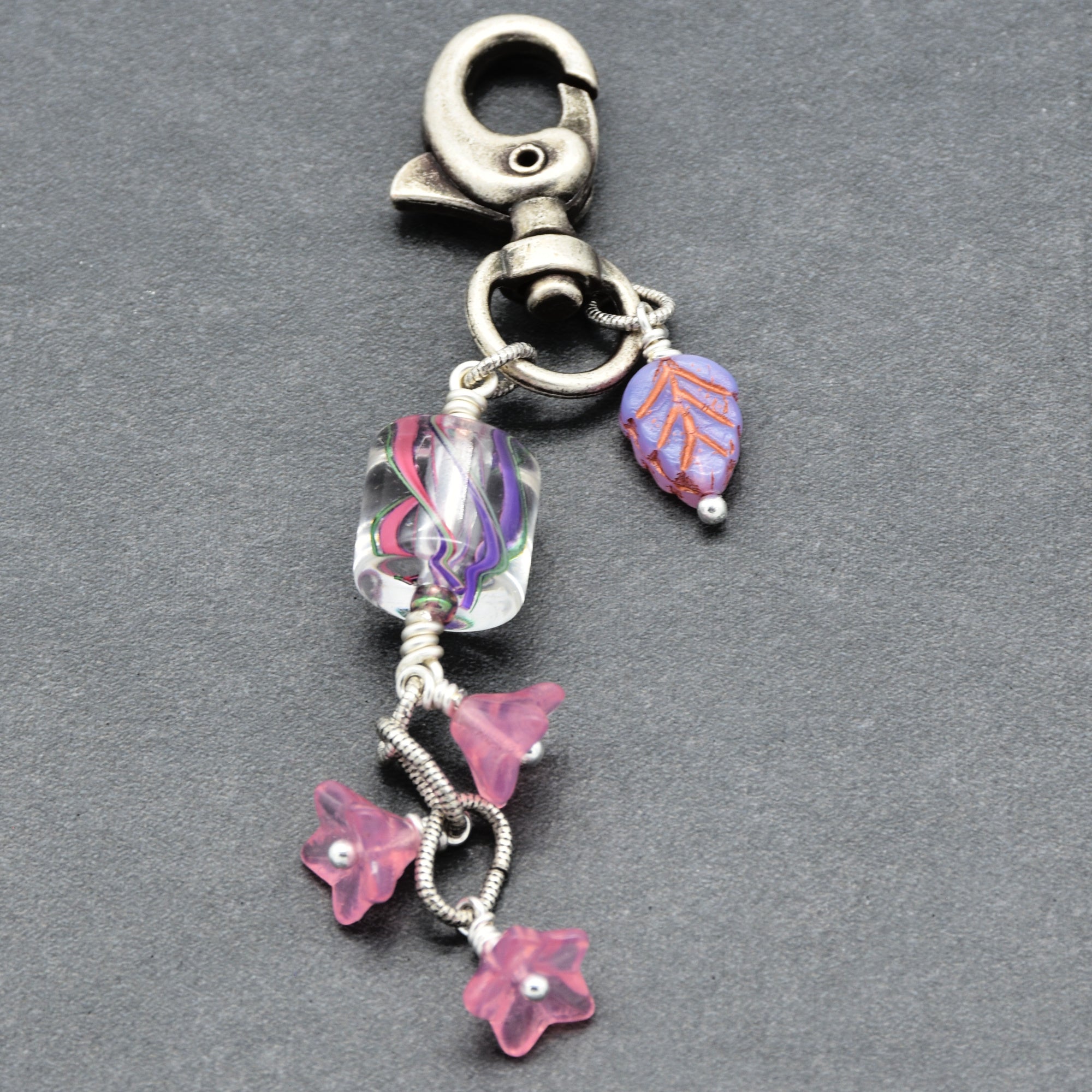 Pinky Promise Handbag Charm - Cane Glass & Czech Glass | Handmade Jewelry | Ruby Acorn