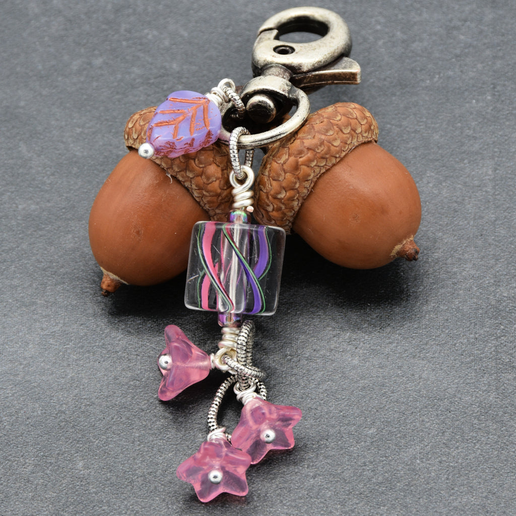 Pinky Promise Handbag Charm - Cane Glass & Czech Glass | Handmade Jewelry | Ruby Acorn