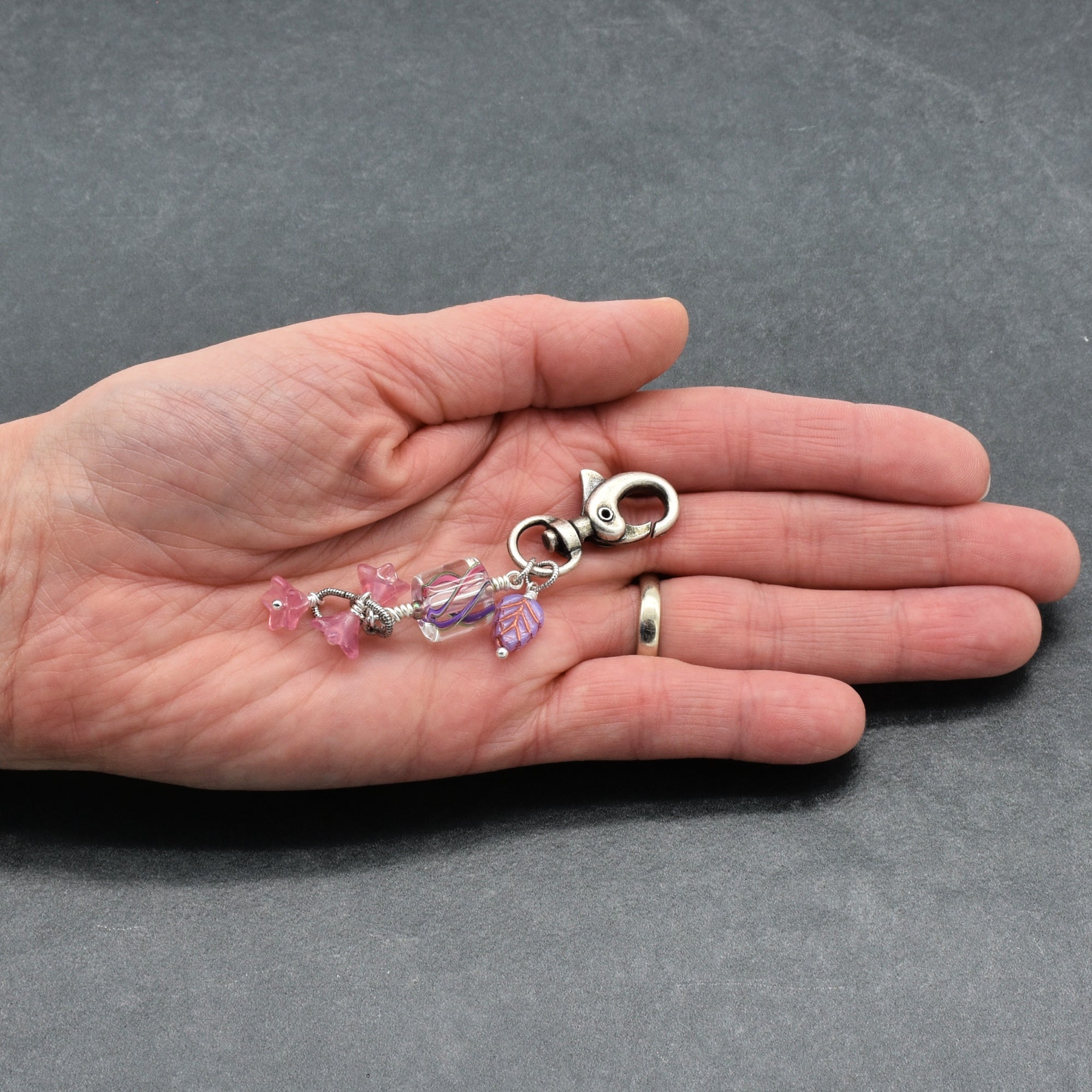 Pinky Promise Handbag Charm - Cane Glass & Czech Glass | Handmade Jewelry | Ruby Acorn