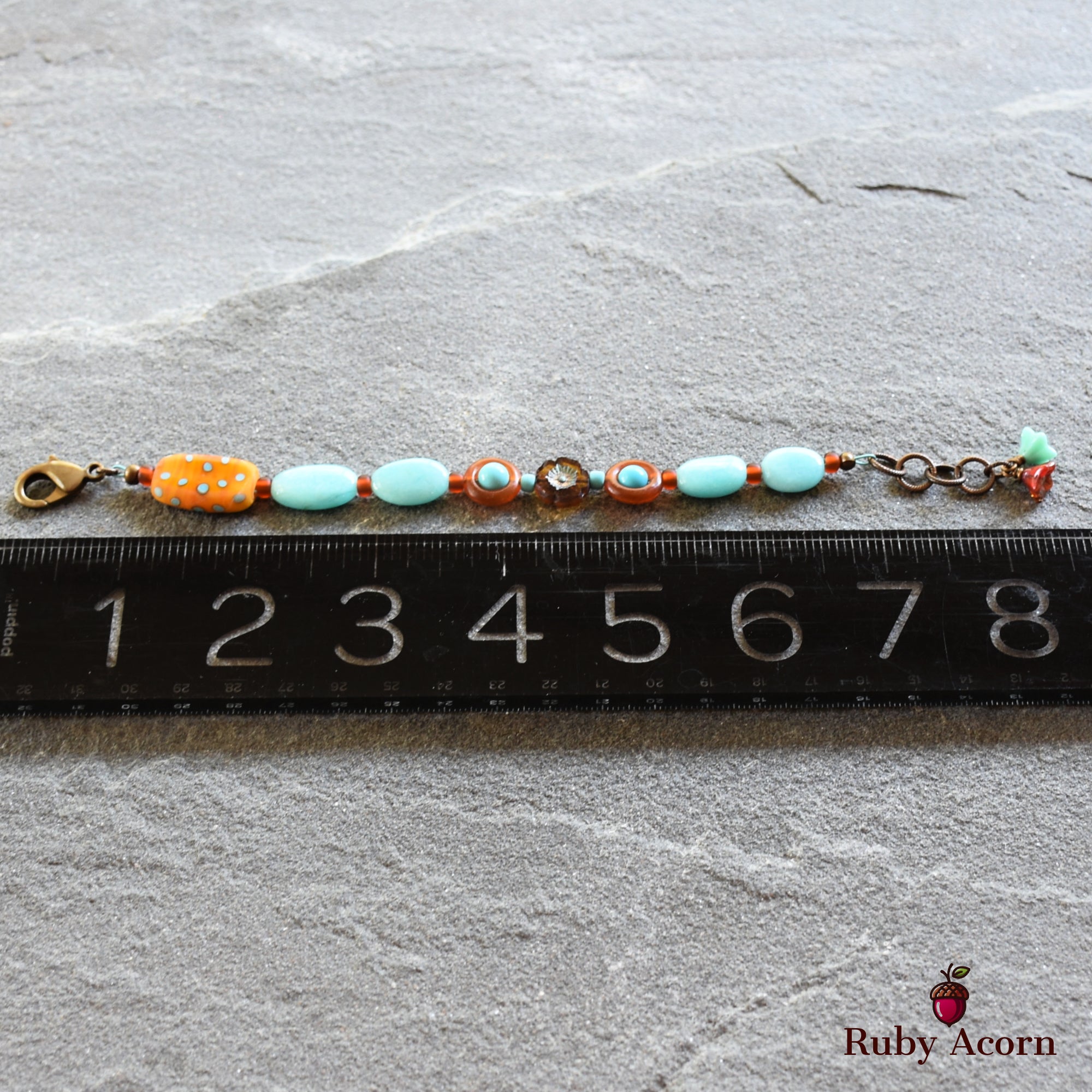 Polka Dots Handmade Beaded Bracelet with Artisan Lampwork Glass, Peruvian Amazonite, Turquoise and Horn