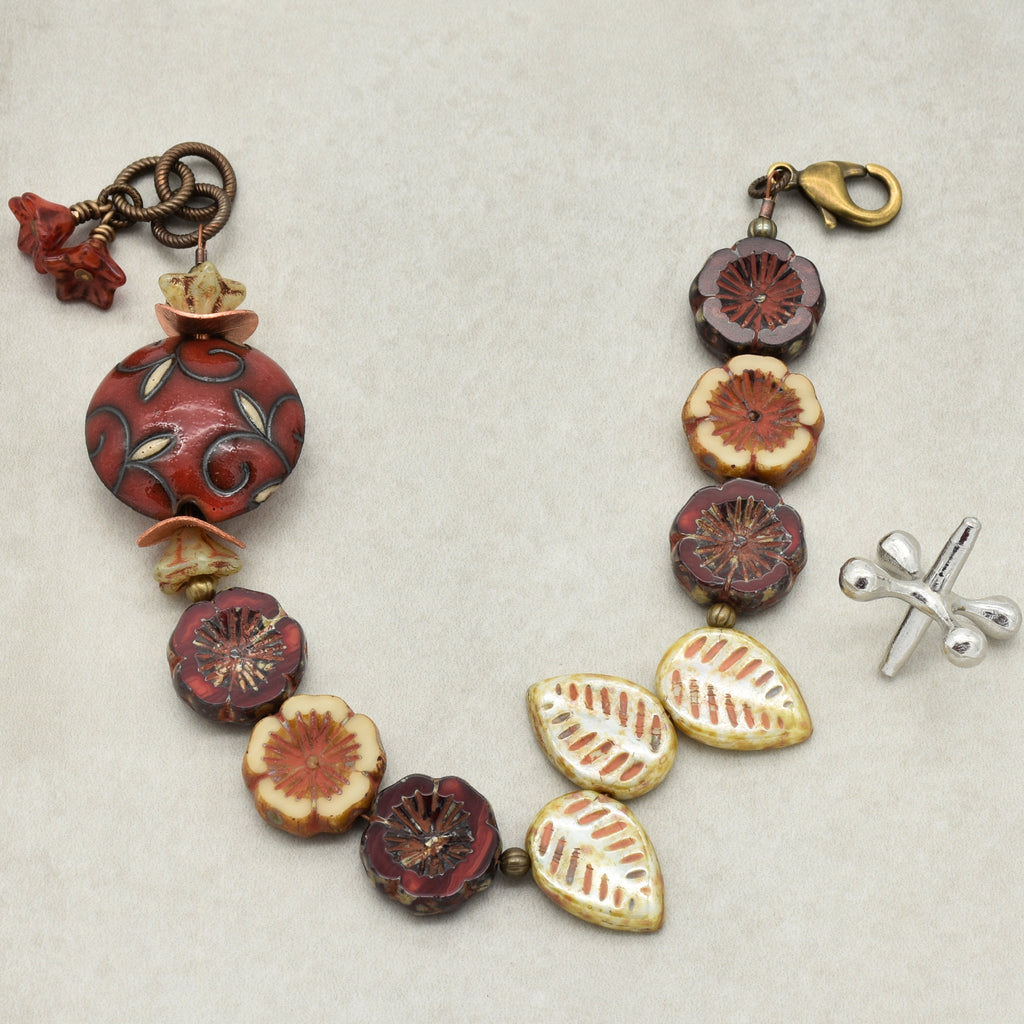 Red Delicious Beaded Bracelet - Handmade, Artisan Ceramic and Czech Glass