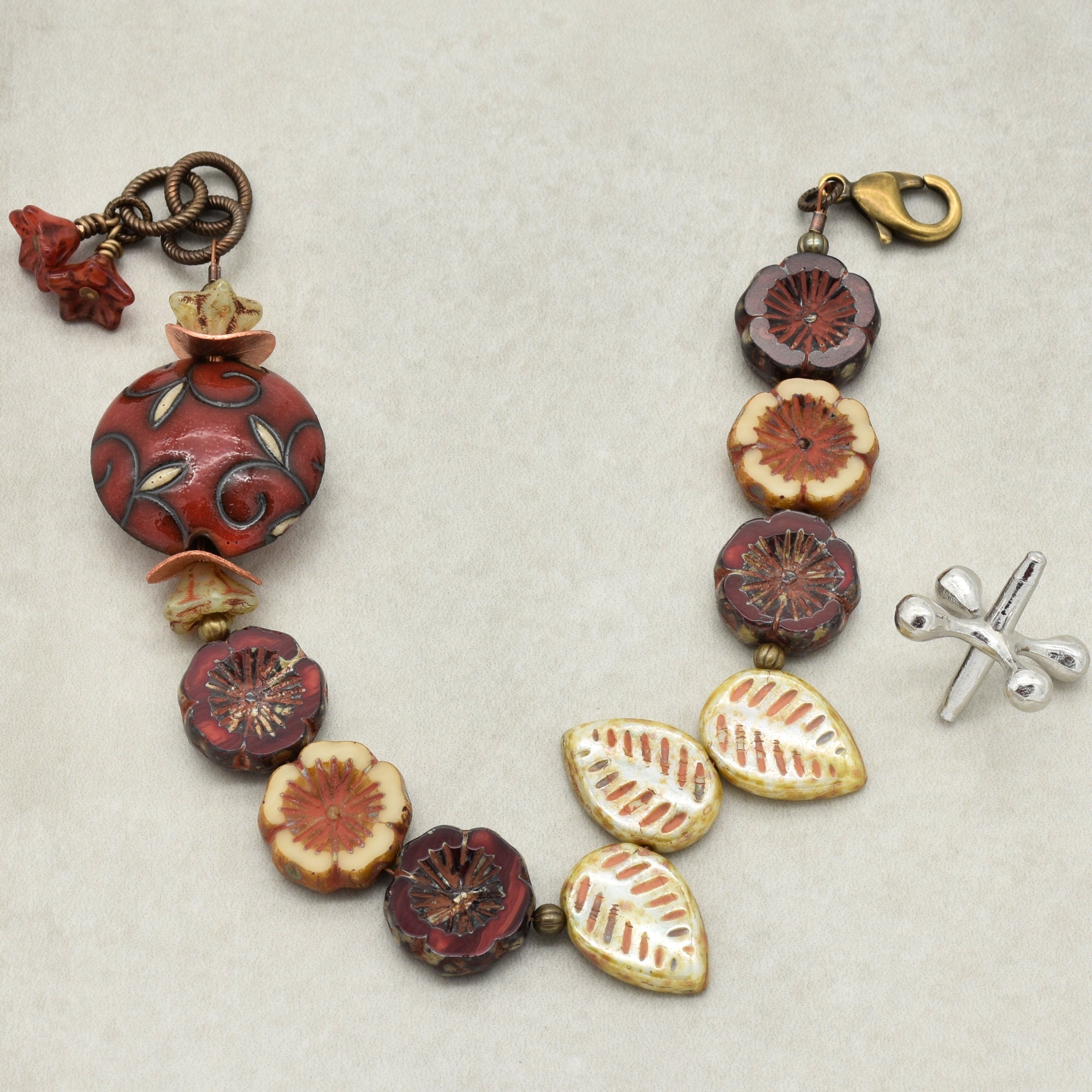 Red Delicious Beaded Bracelet - Handmade, Artisan Ceramic and Czech Glass