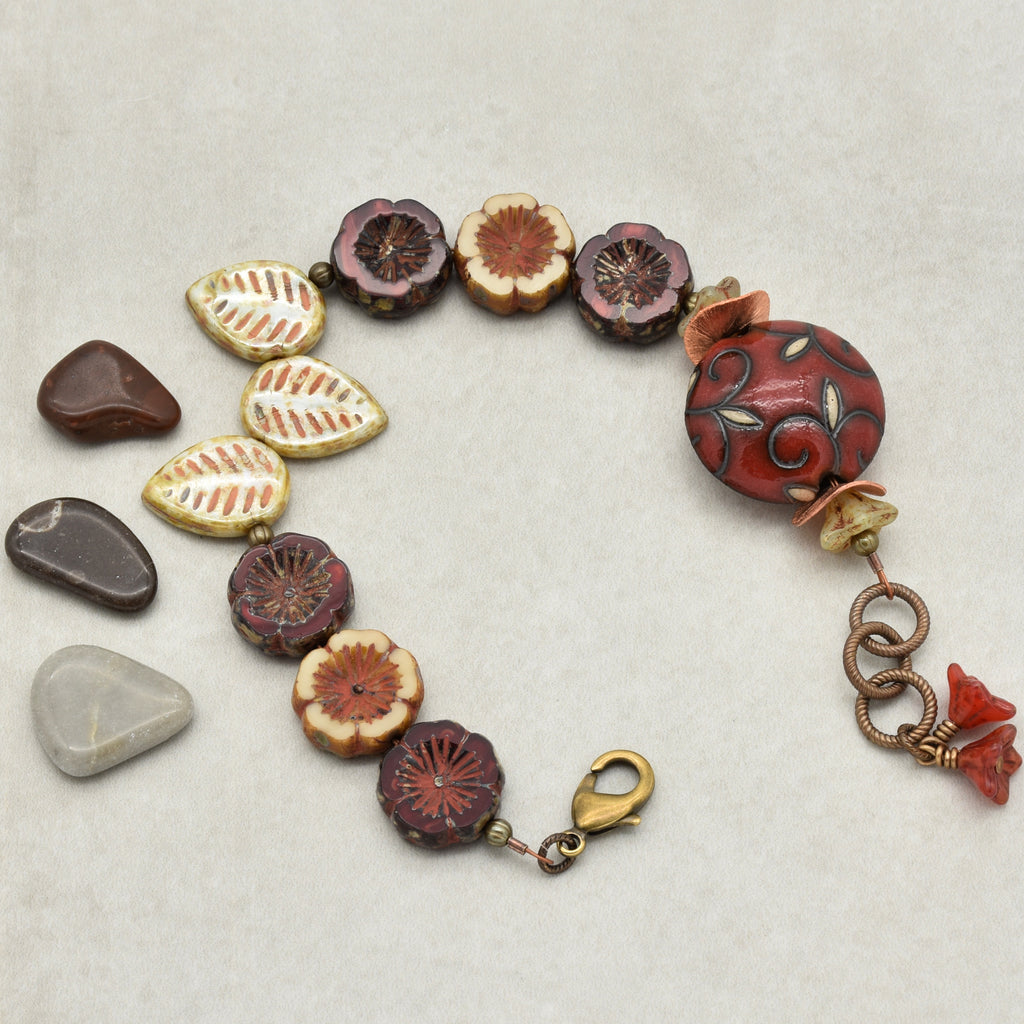 Red Delicious Beaded Bracelet - Handmade, Artisan Ceramic and Czech Glass