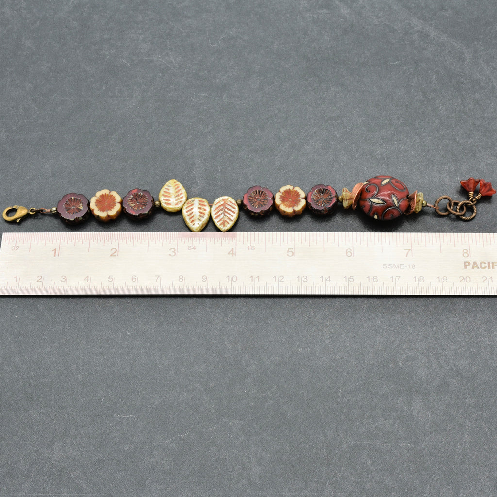 Red Delicious Beaded Bracelet - Handmade, Artisan Ceramic and Czech Glass
