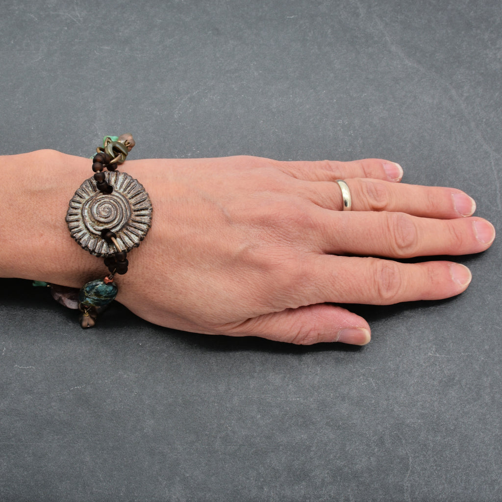 Handmade Beaded Bracelet - Rustic Charm, Earth Tones, Artisan Ceramic and Natural Stone
