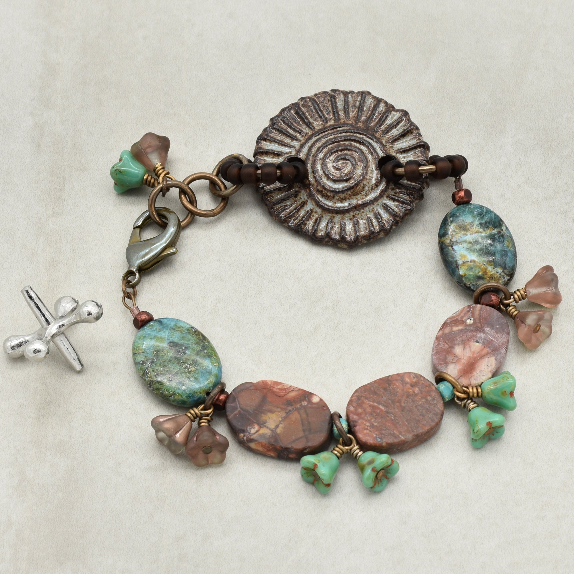 Handmade Beaded Bracelet - Rustic Charm, Earth Tones, Artisan Ceramic and Natural Stone