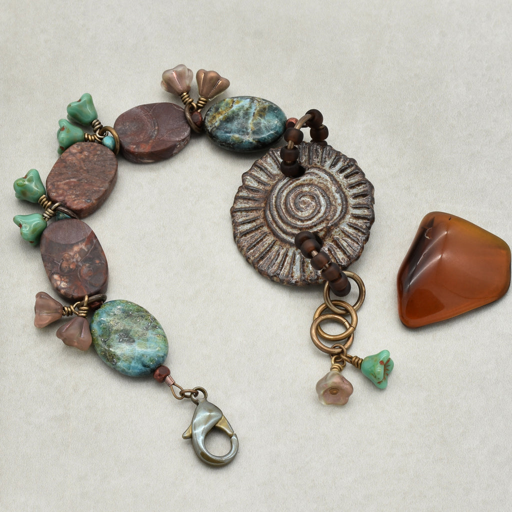 Handmade Beaded Bracelet - Rustic Charm, Earth Tones, Artisan Ceramic and Natural Stone