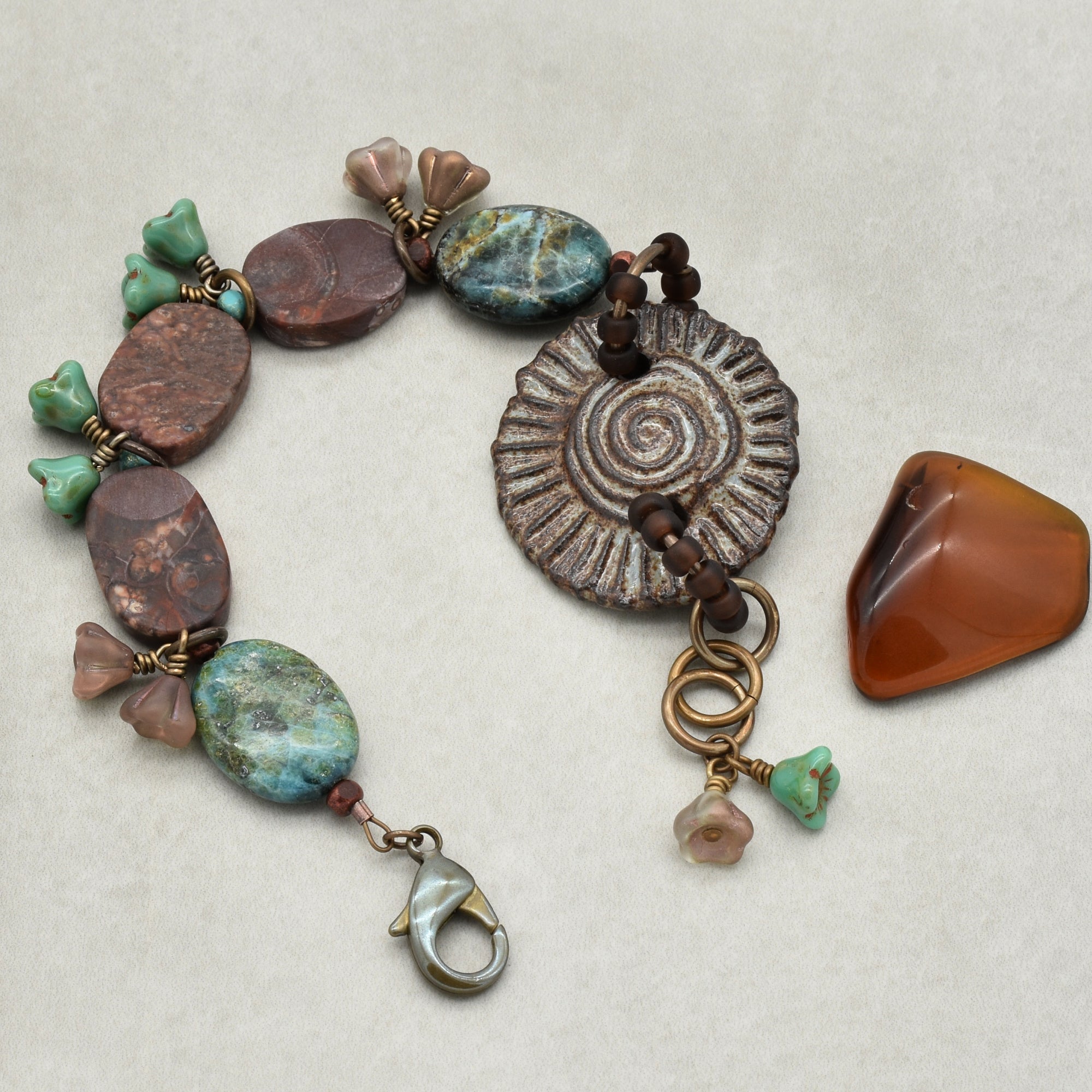Handmade Beaded Bracelet - Rustic Charm, Earth Tones, Artisan Ceramic and Natural Stone