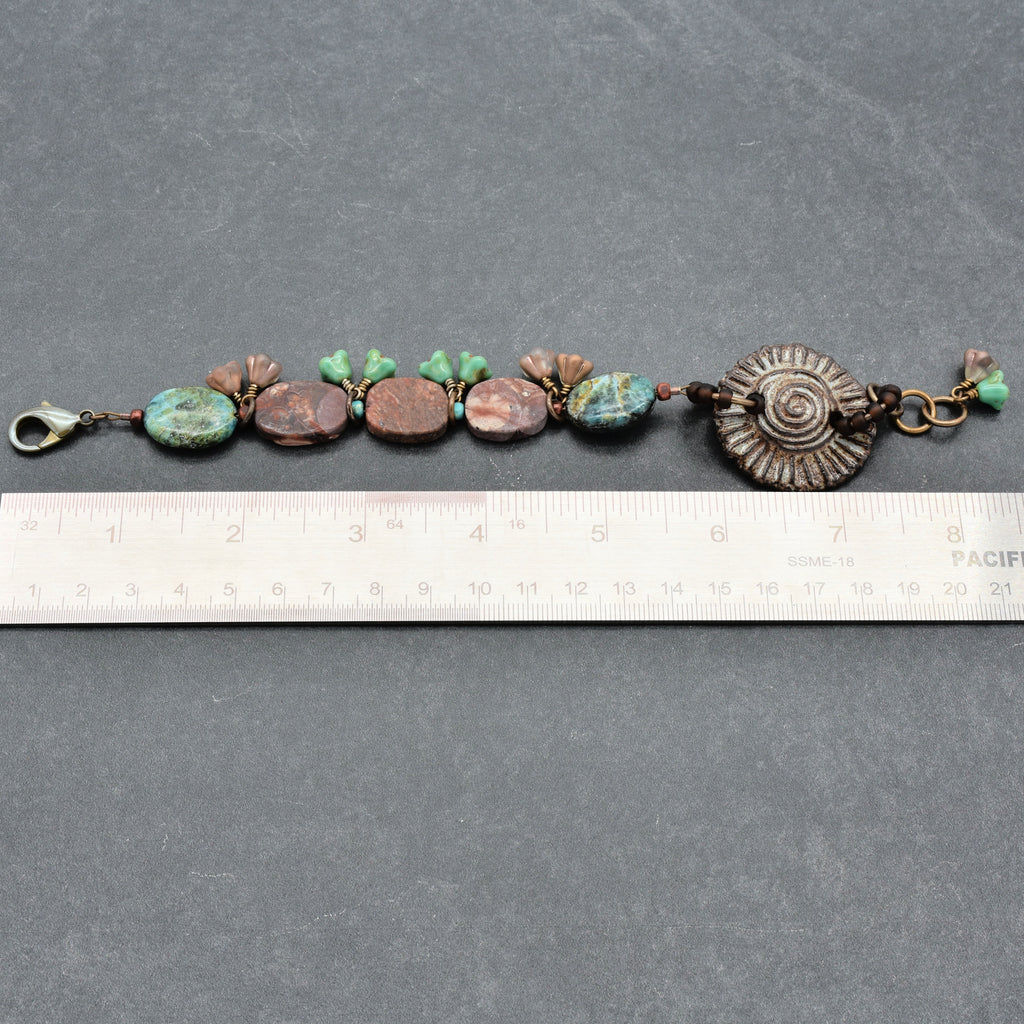 Handmade Beaded Bracelet - Rustic Charm, Earth Tones, Artisan Ceramic and Natural Stone