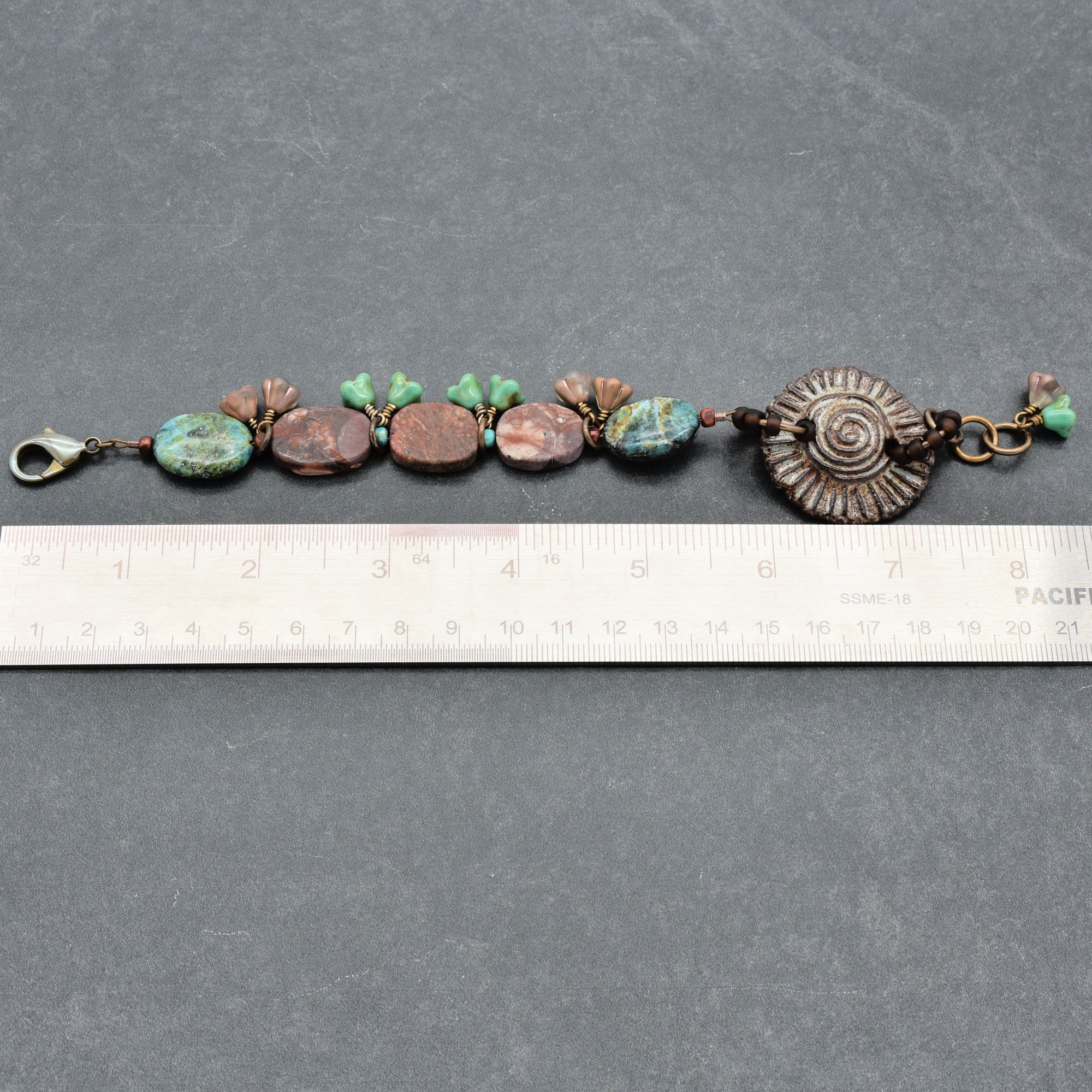 Handmade Beaded Bracelet - Rustic Charm, Earth Tones, Artisan Ceramic and Natural Stone