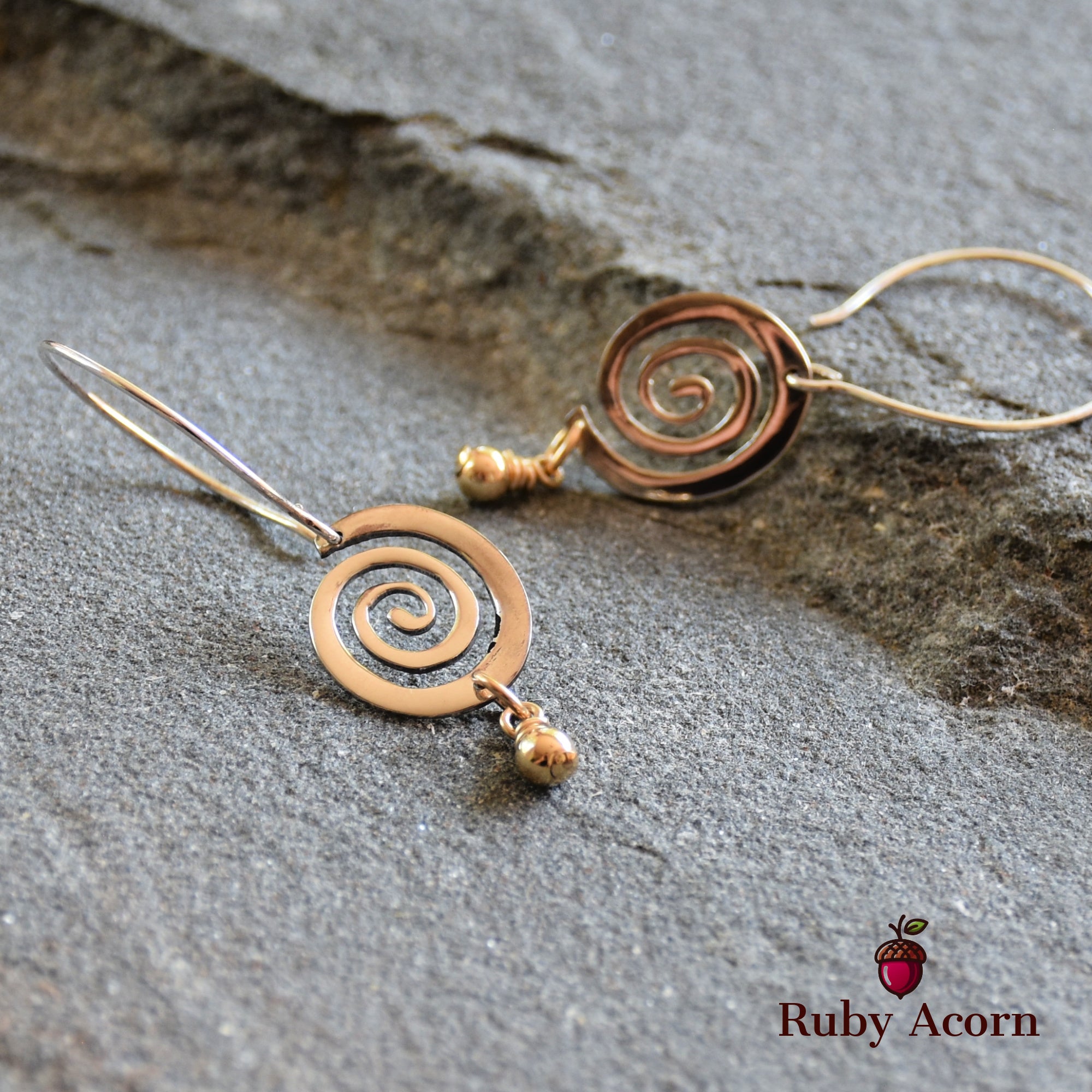 Silver and Gold Handmade Asymmetrical Dangle Earrings, Modern Sterling Silver swirls, Gold filled drops