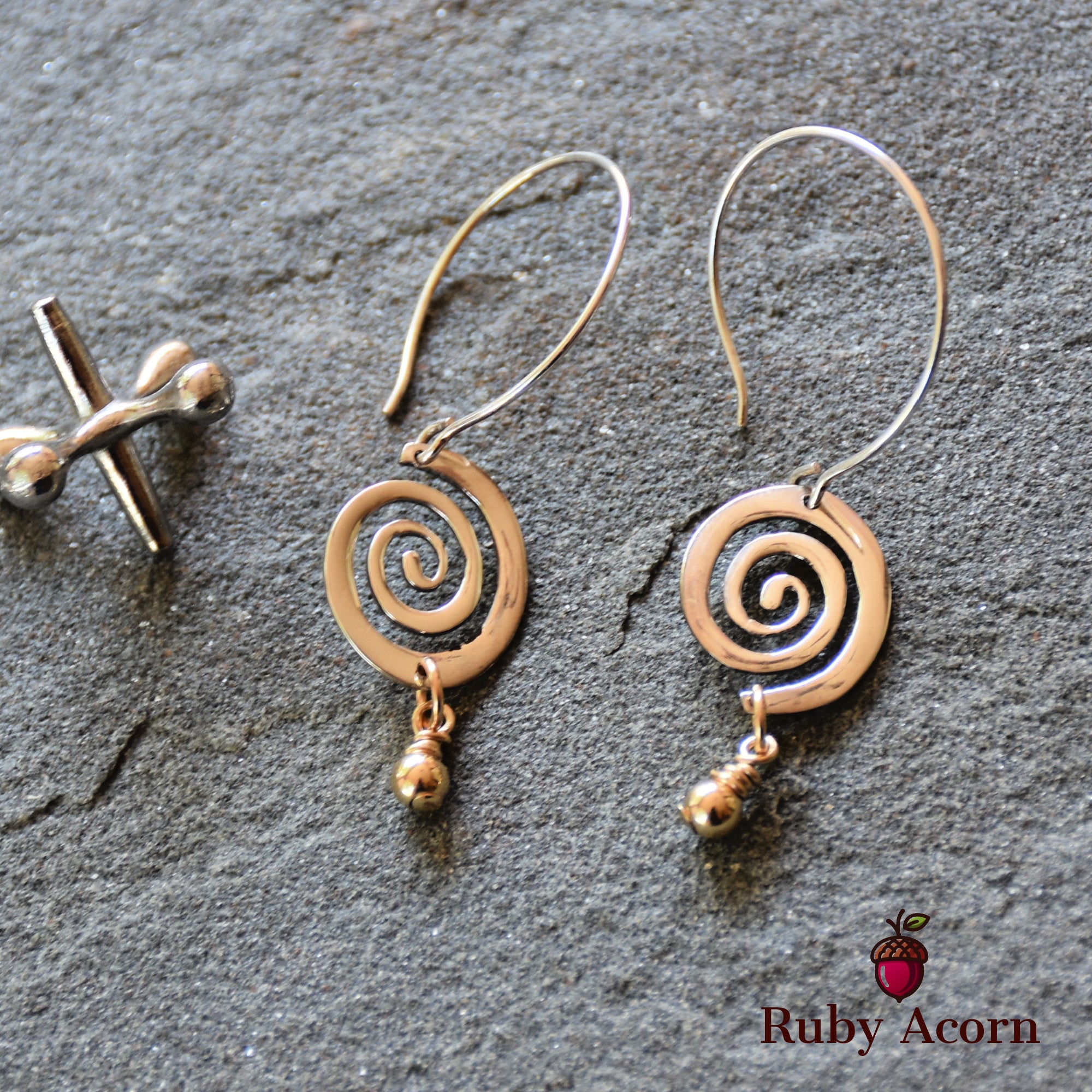 Silver and Gold Handmade Asymmetrical Dangle Earrings, Modern Sterling Silver swirls, Gold filled drops