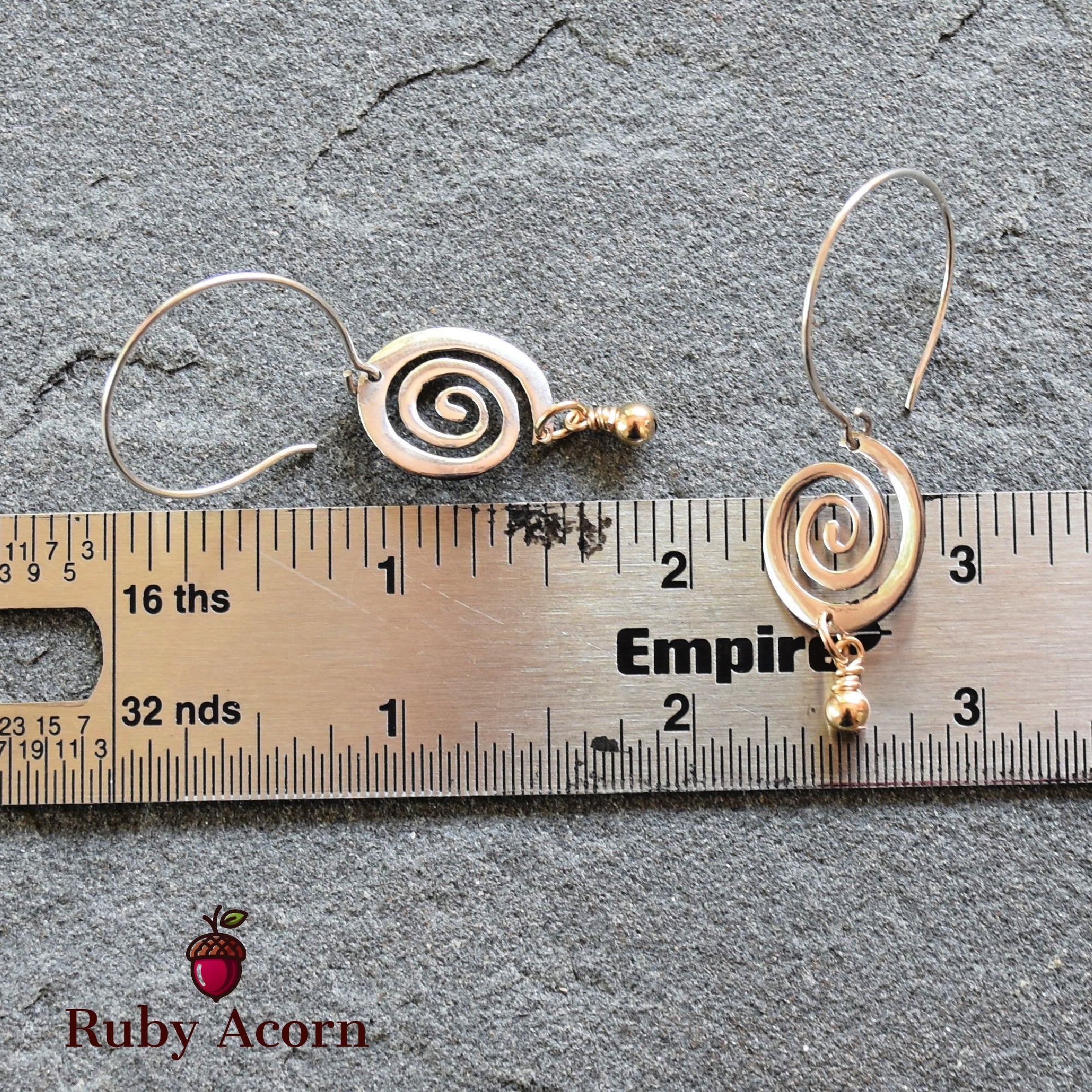 Silver and Gold Handmade Asymmetrical Dangle Earrings, Modern Sterling Silver swirls, Gold filled drops