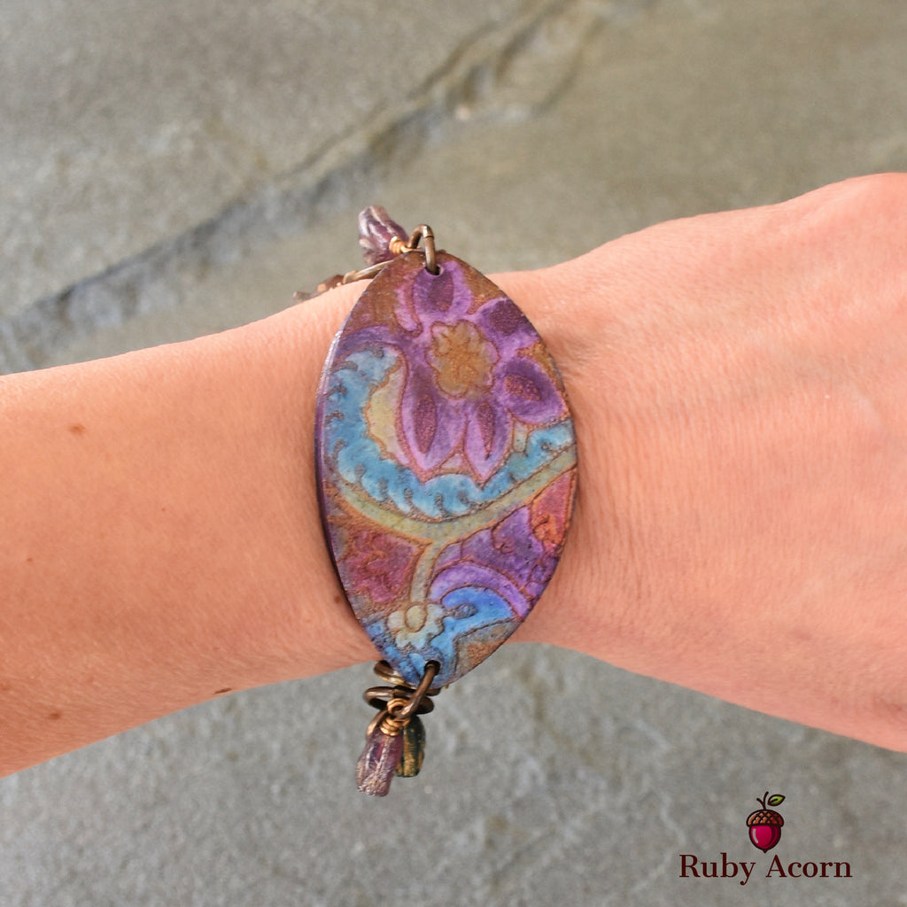 So Boho Handmade Beaded Bracelet with Artisan Polymer Clay Cuff focal and Czech Glass